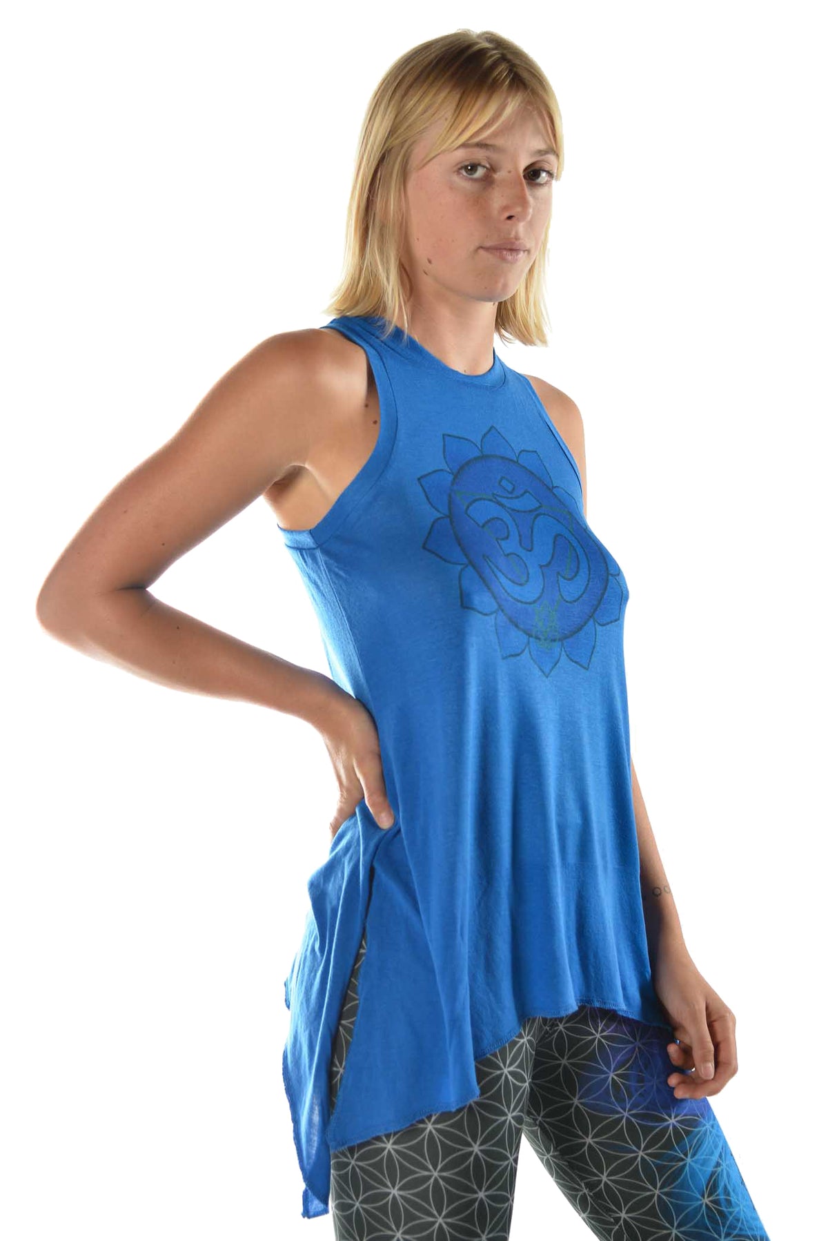 Flowy Shark Bite Sleeveless Tee - Throat Chakra - Third Eye Threads