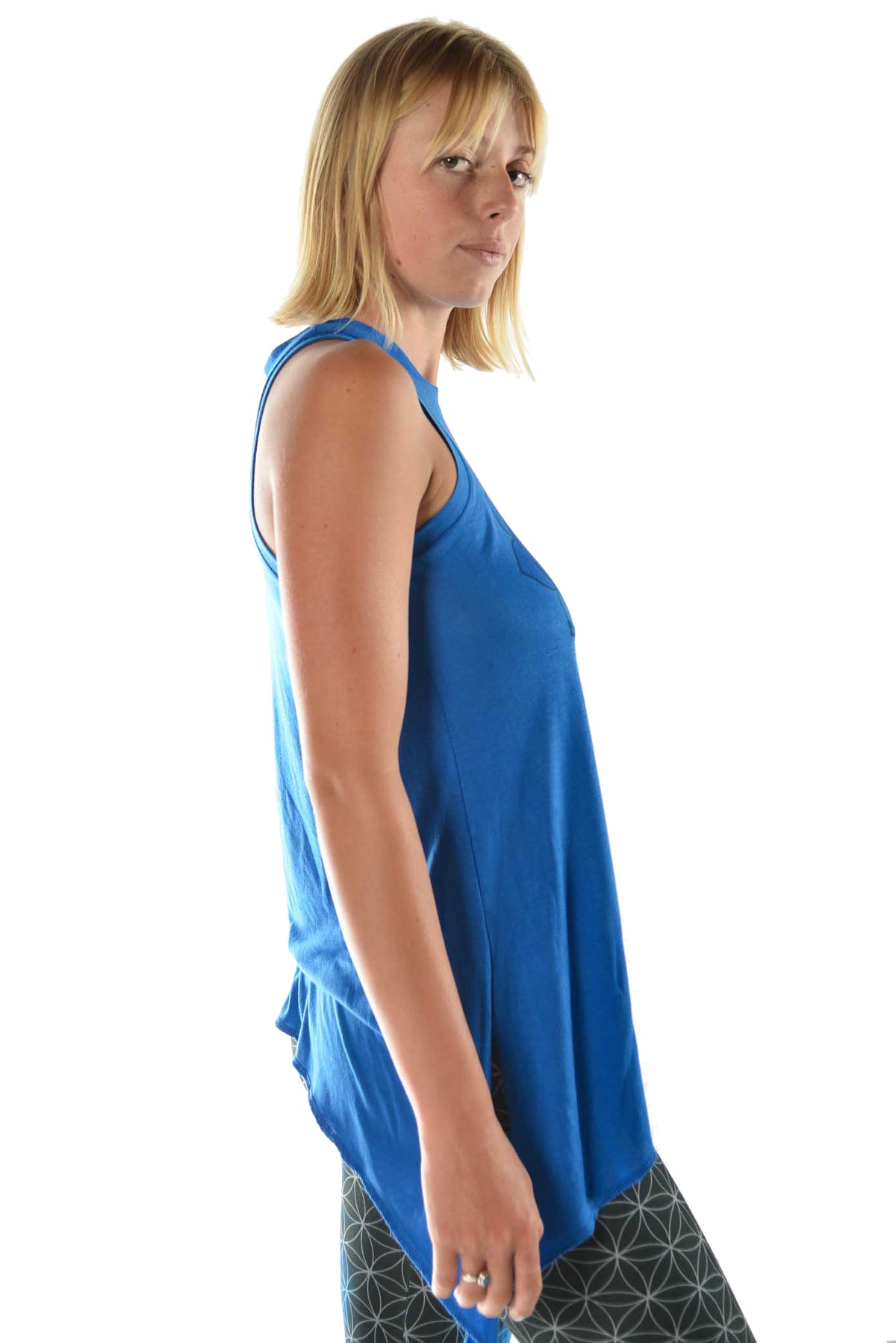 Flowy Shark Bite Sleeveless Tee - Throat Chakra - Third Eye Threads