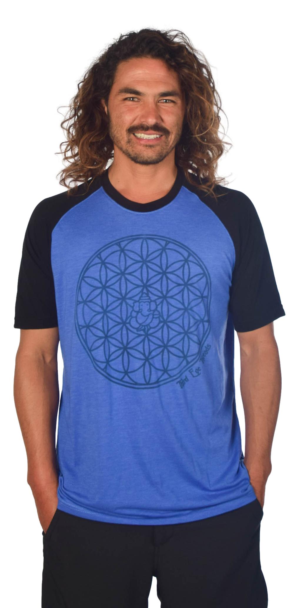 Flower of Life with Sacred Geometry on Short Sleeve Raglan - Third Eye Threads