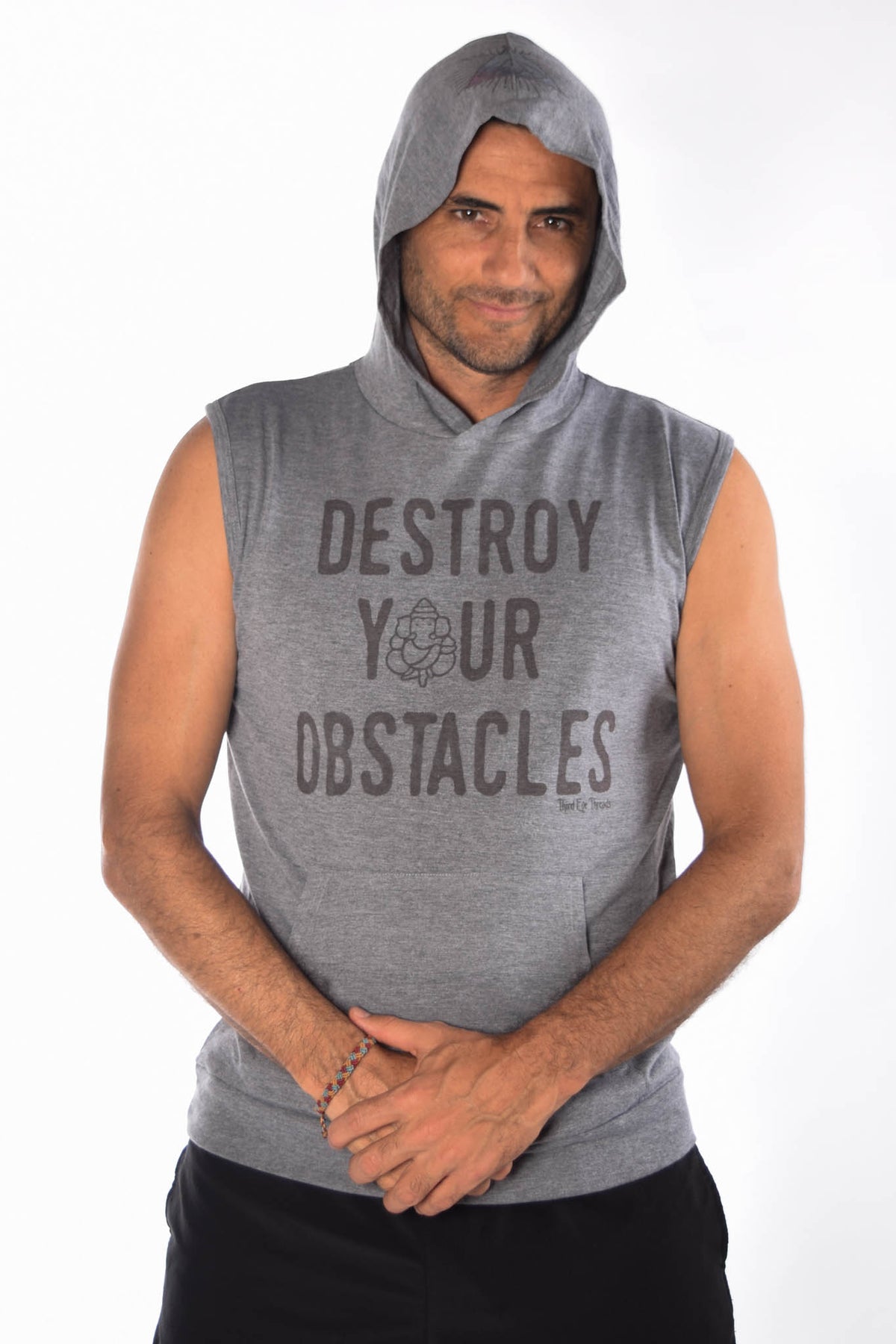 Tri Blend Sleeveless Hoodie With Destroy Your Obstacles - Third Eye Threads