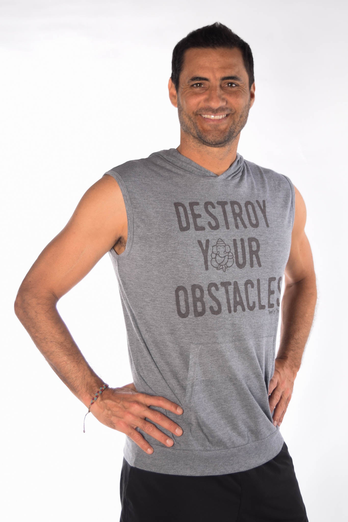 Tri Blend Sleeveless Hoodie With Destroy Your Obstacles