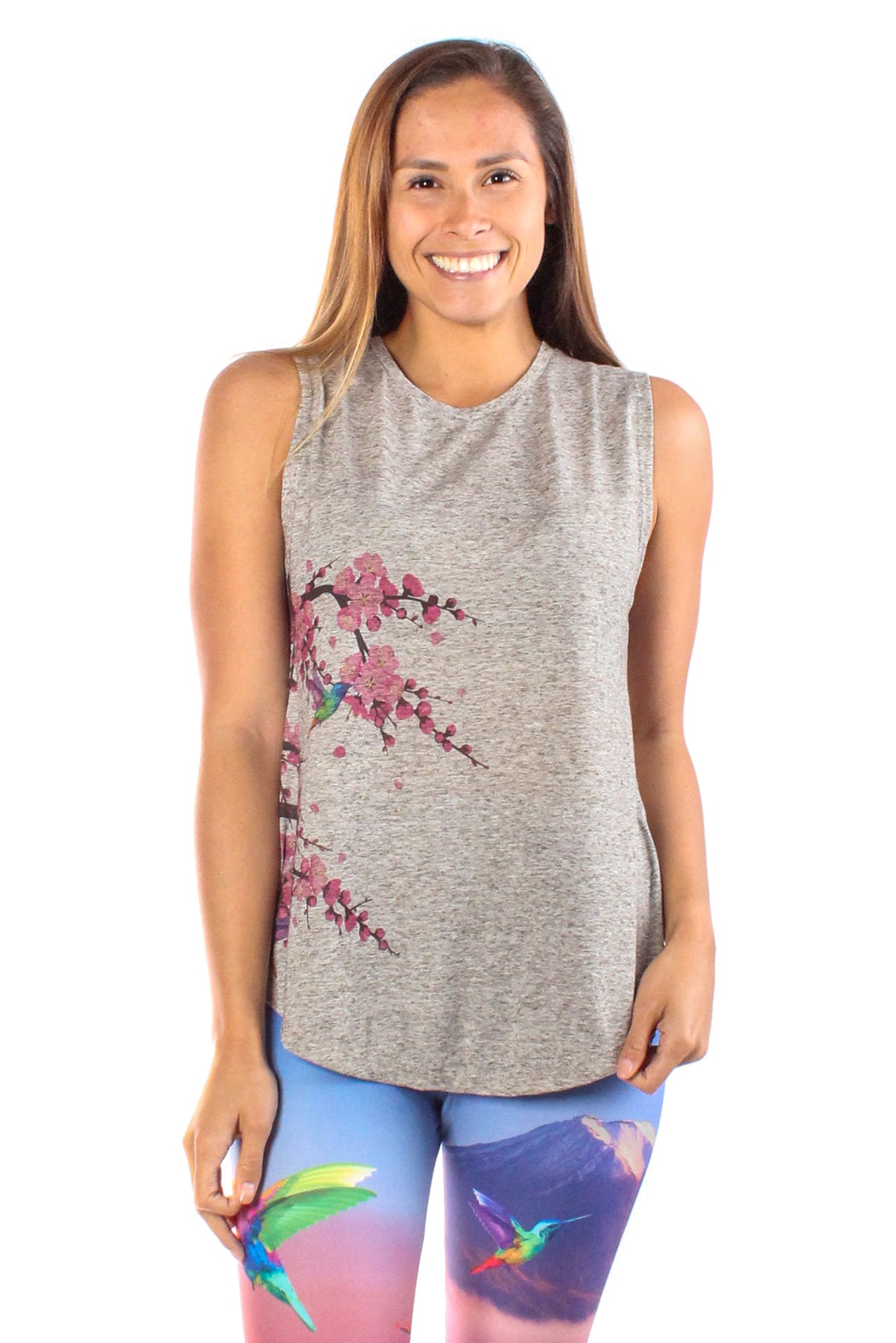 Cherry Blossoms With Hummingbirds Linen Blend Boyfriend Tee - Third Eye Threads