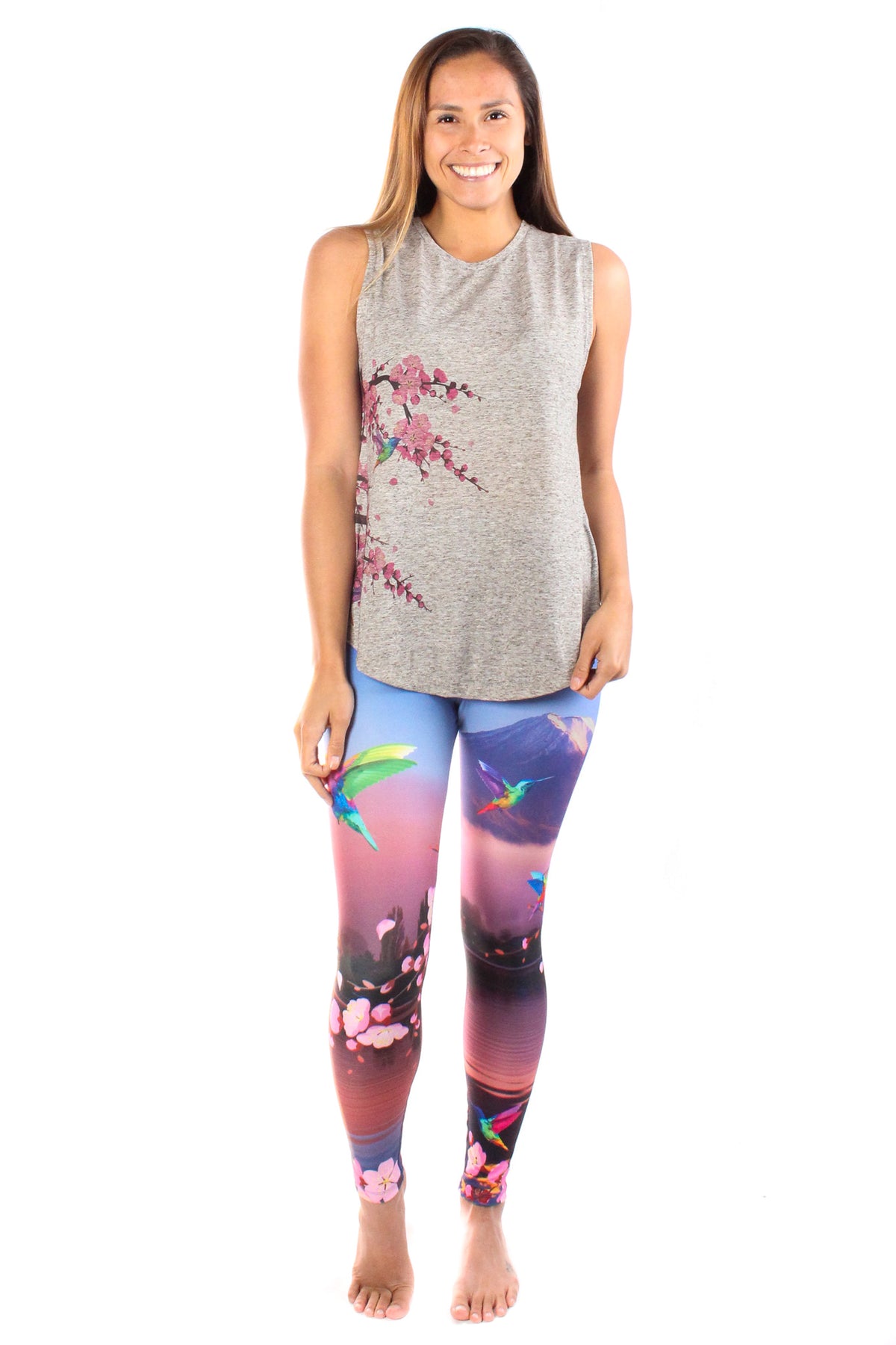 Cherry Blossoms With Hummingbirds Linen Blend Boyfriend Tee - Third Eye Threads