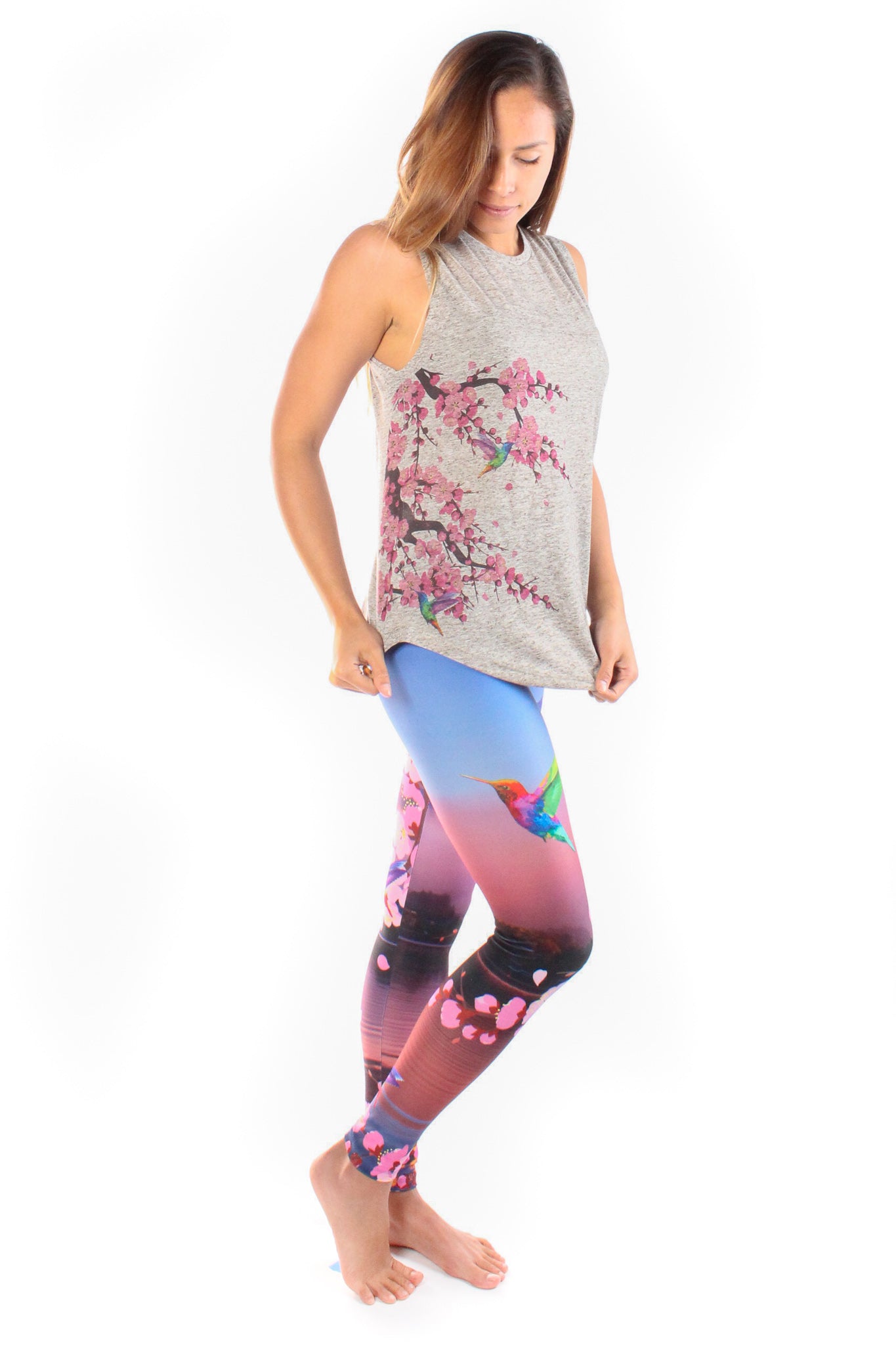 Cherry Blossoms With Hummingbirds Linen Blend Boyfriend Tee - Third Eye Threads