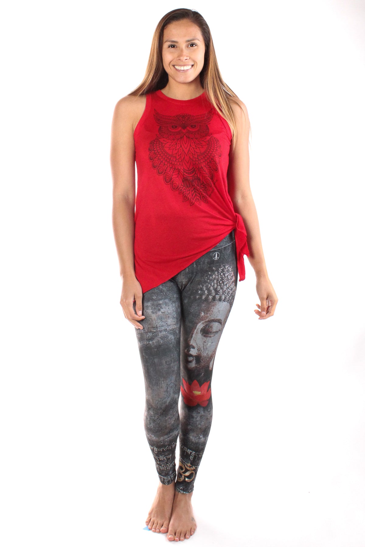 Buddha Leggings With Red Lotus - Third Eye Threads