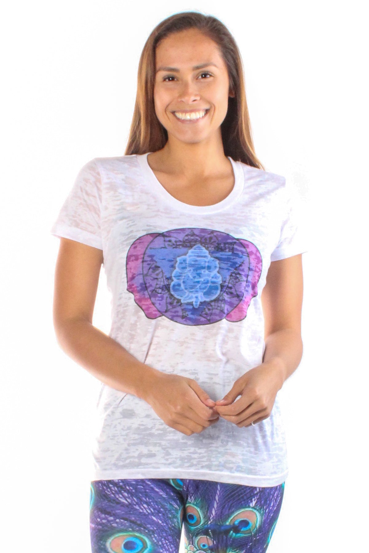 Third Eye Chakra on front w/ Full Chakra Back on Boat Neck Burnout Crew - Third Eye Threads