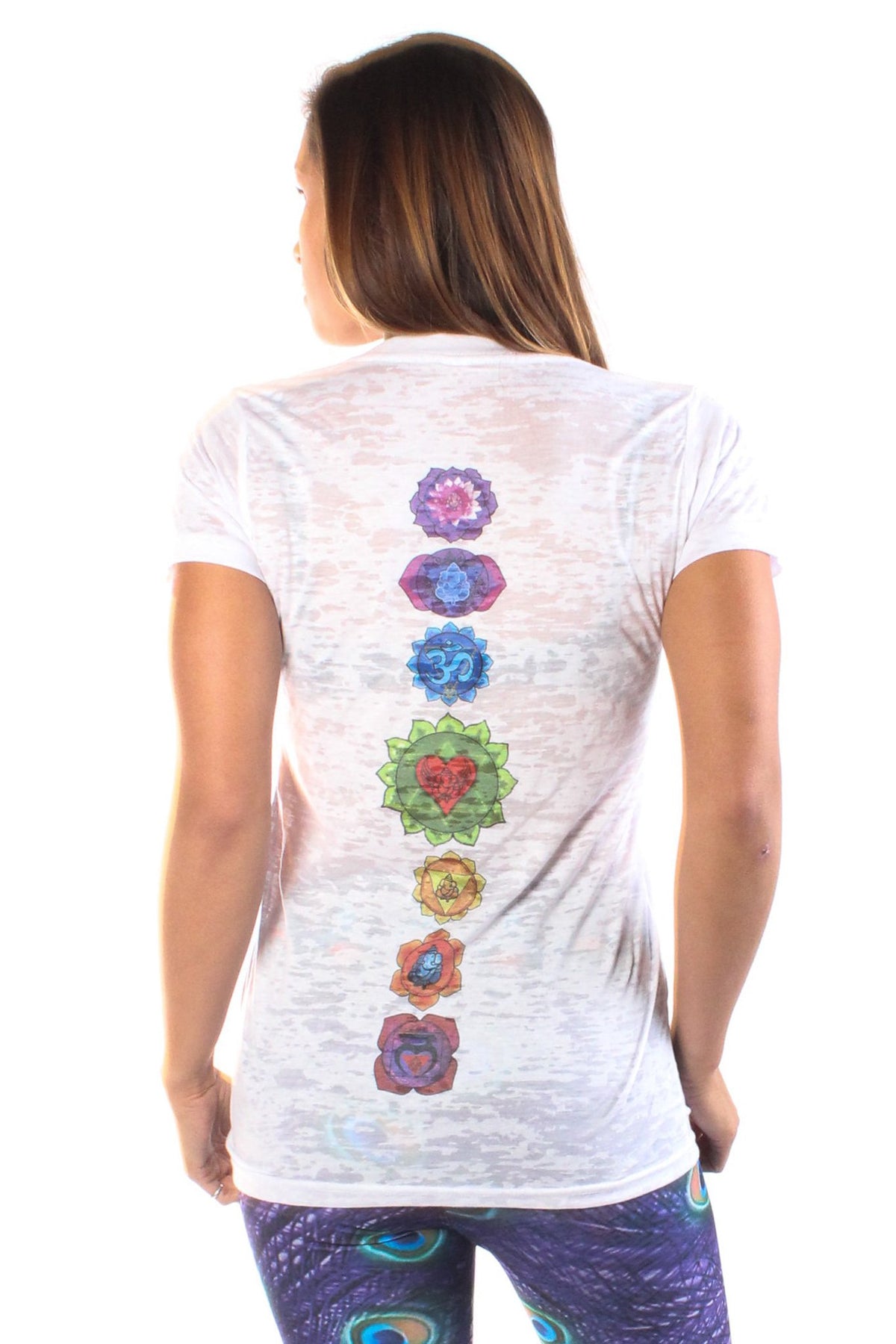 Heart Chakra on front with Full Chakra Back on Boat Neck Burnout Crew - Third Eye Threads