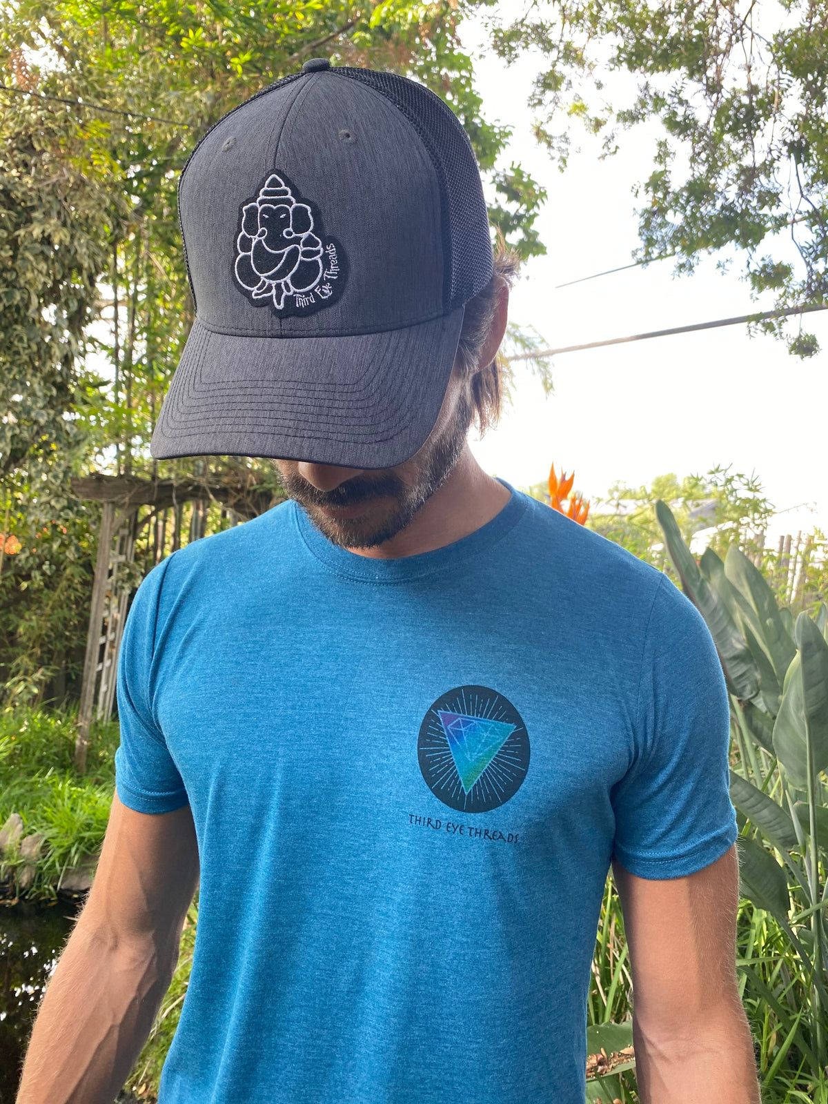 Charcoal Trucker Hat With Black Mesh Back - Third Eye Threads