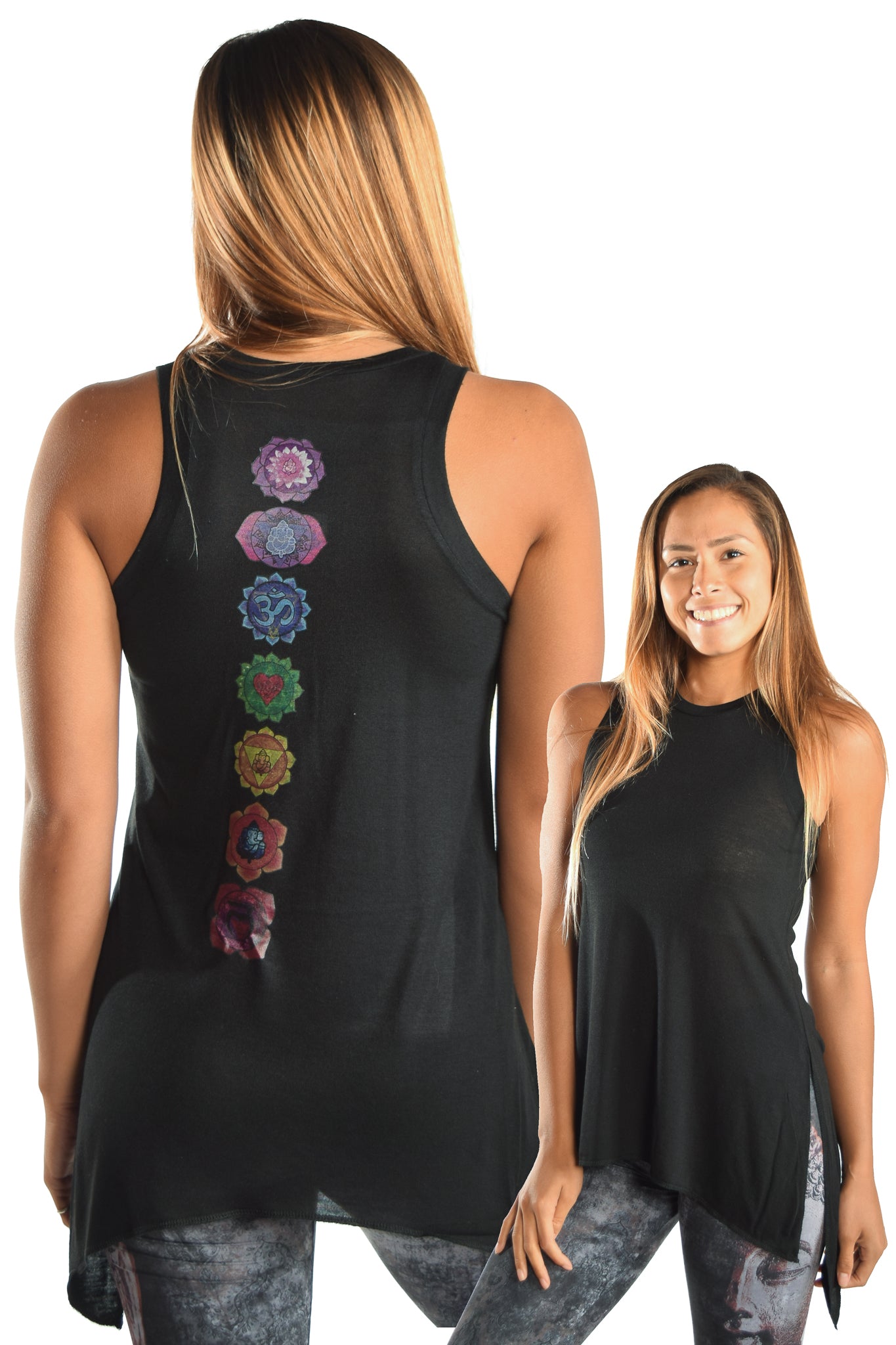 Black Shark Bite Tank With Full Chakra Back - Third Eye Threads