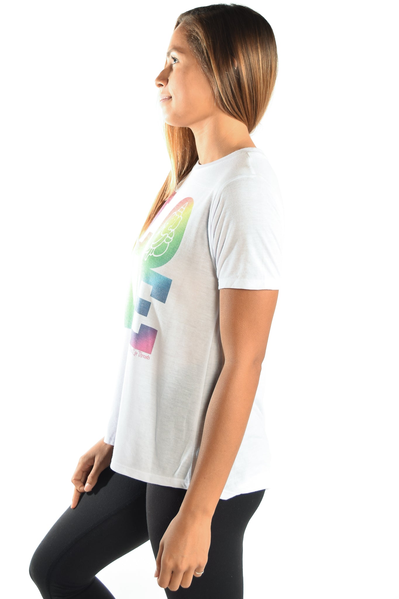 RAINBOW LOVE GANESH ON WOMEN'S WHITE SHORT SLEEVE SHIRRED BACK TEE - Third Eye Threads