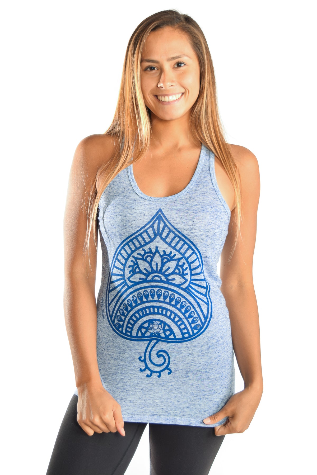 Linen Blueberry Racerback Tank with Blue Auspicious Spade - Third Eye Threads