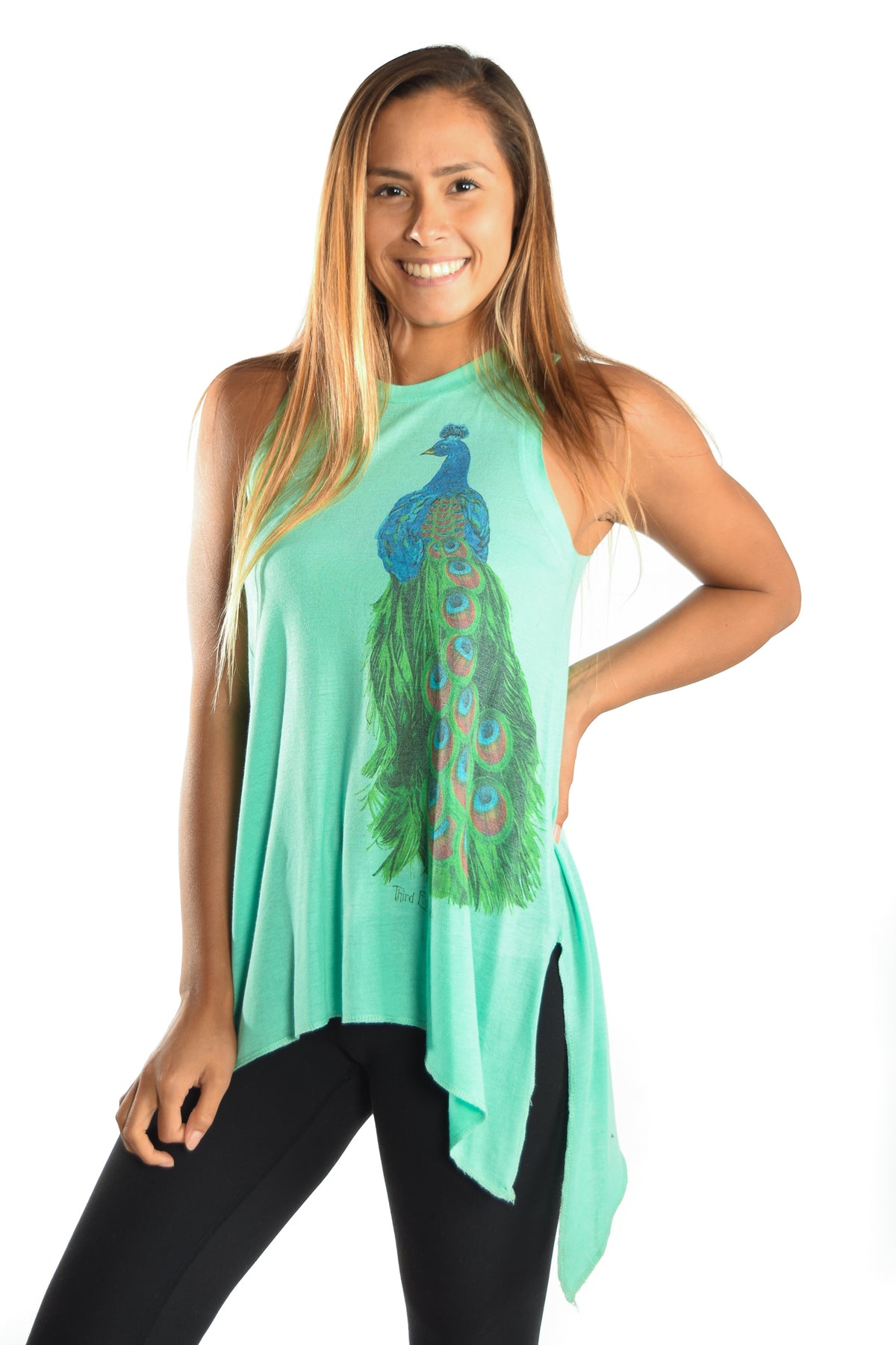 Peacock on Sharkbite Tunic Tee - Third Eye Threads