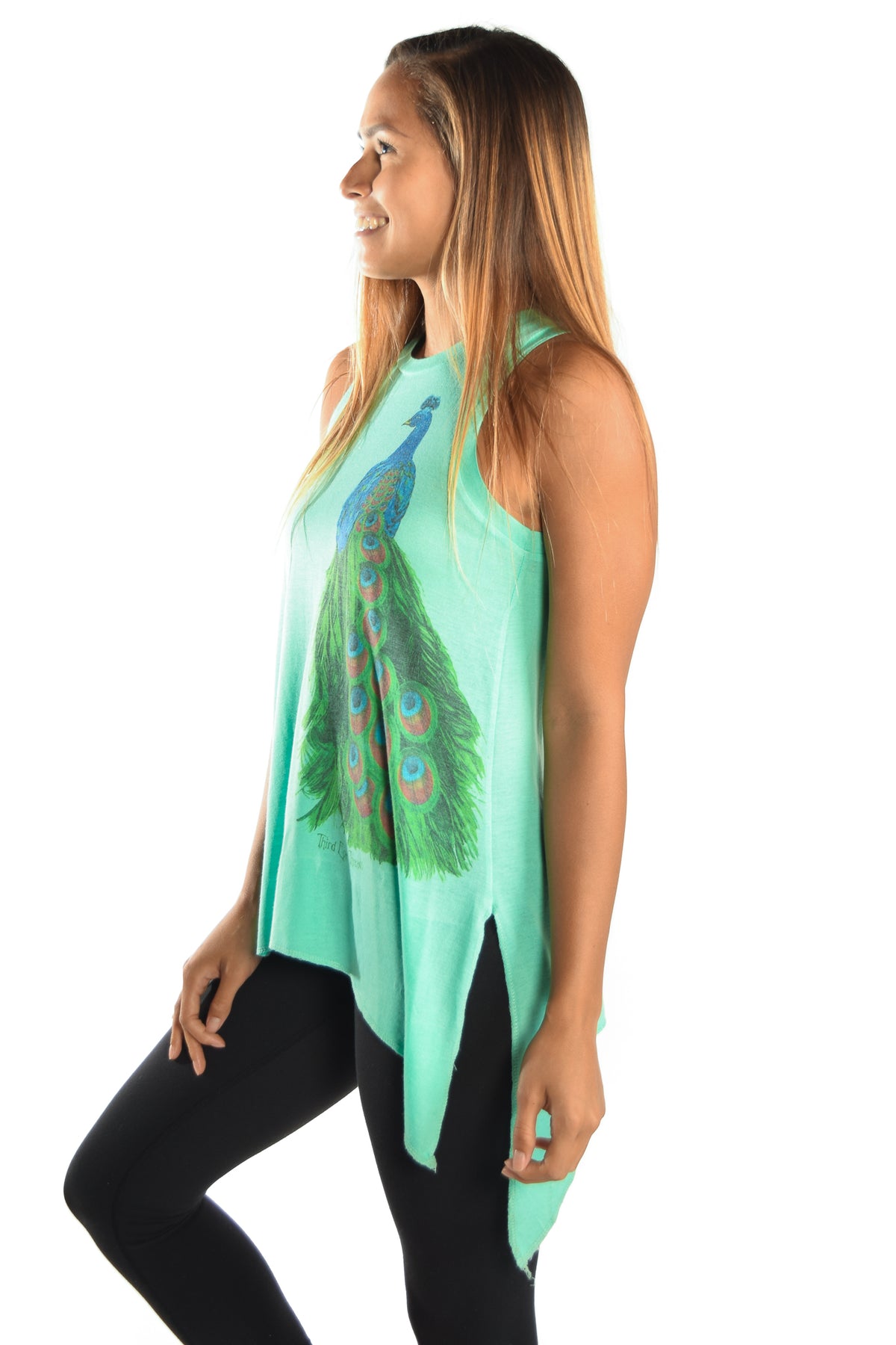Peacock on Sharkbite Tunic Tee - Third Eye Threads
