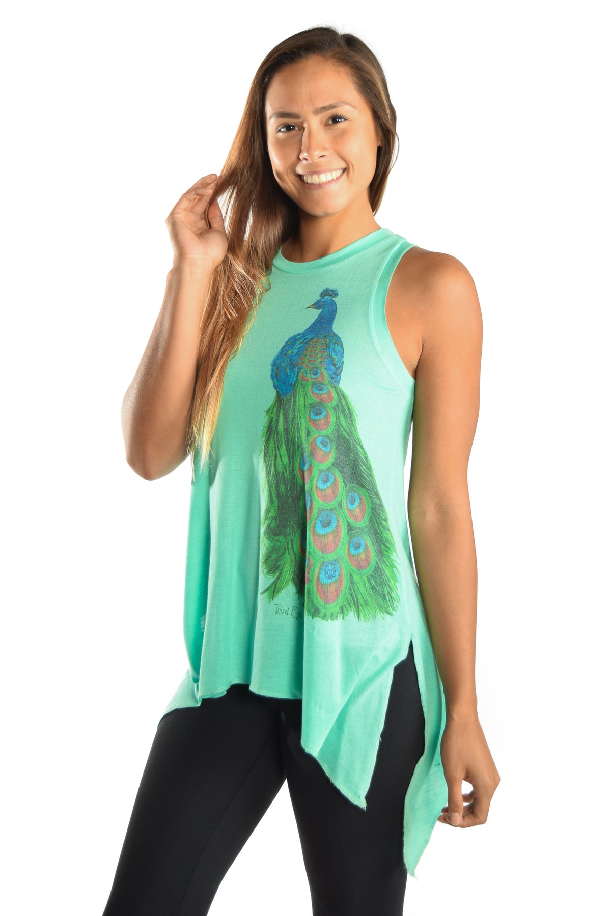 Peacock on Sharkbite Tunic Tee - Third Eye Threads