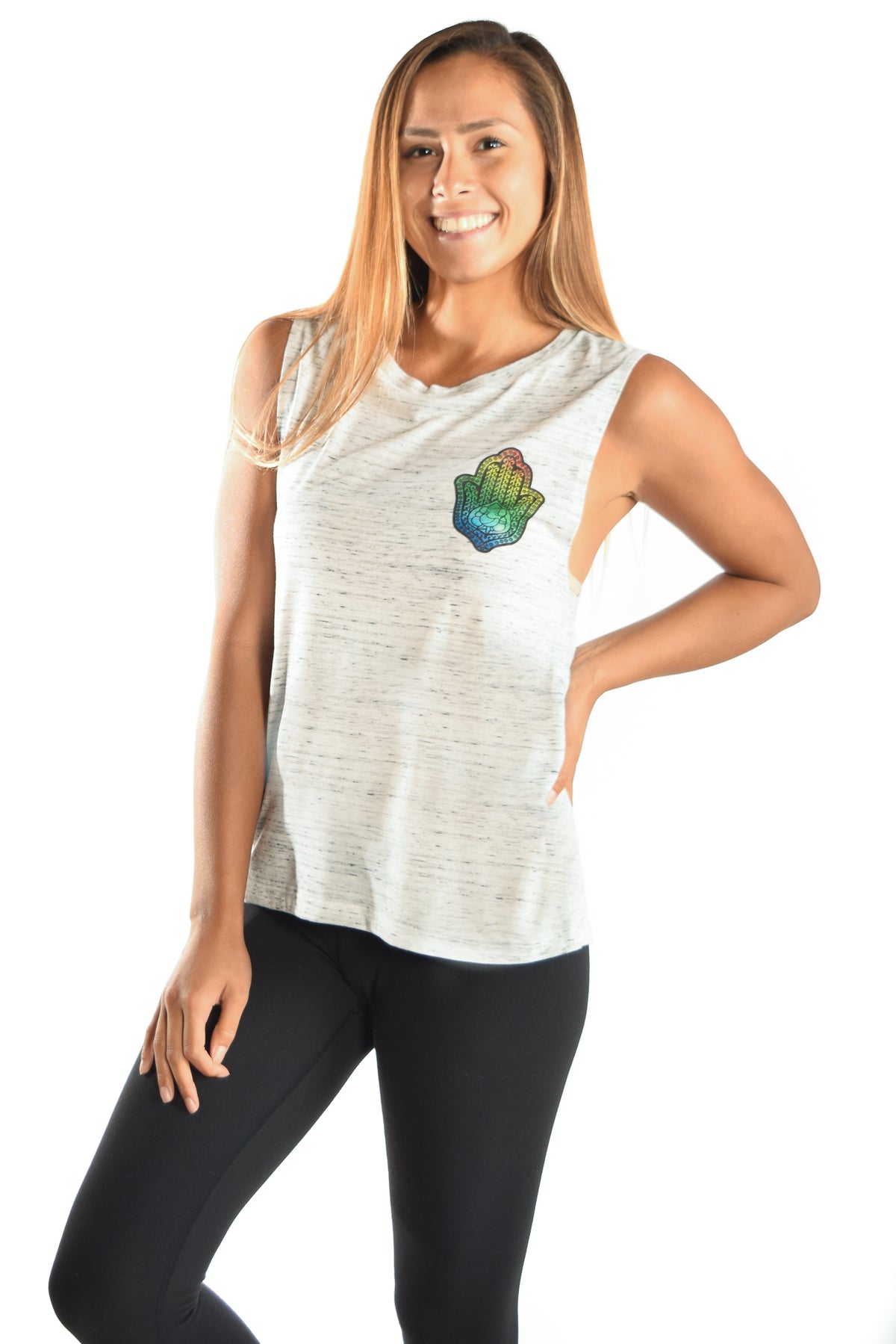 Rainbow Hamsa Hand On Boyfriend Tee - Third Eye Threads