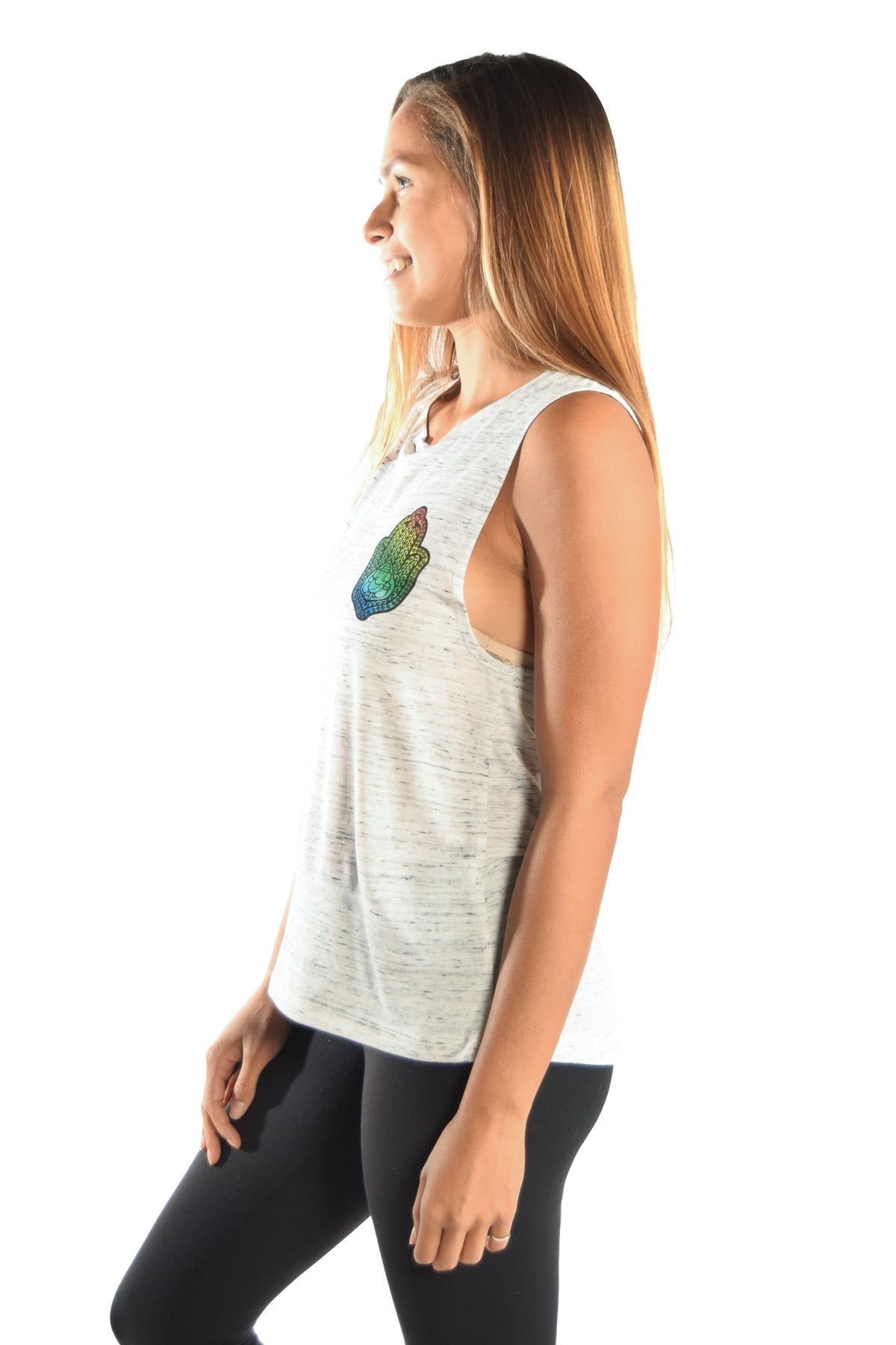 Rainbow Hamsa Hand On Boyfriend Tee - Third Eye Threads