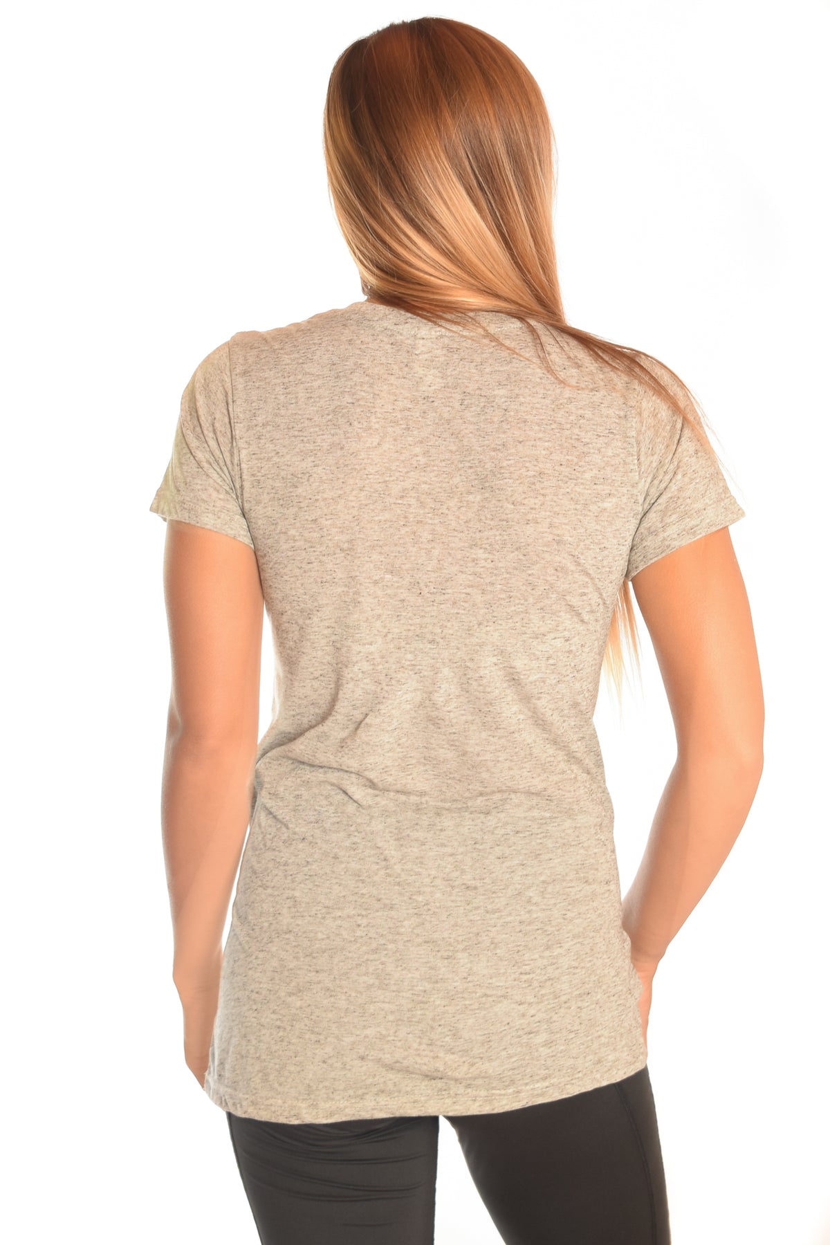 Light Heather Gray V-Neck with Rainbow Crystal Vibration Ganesh Logo - Third Eye Threads