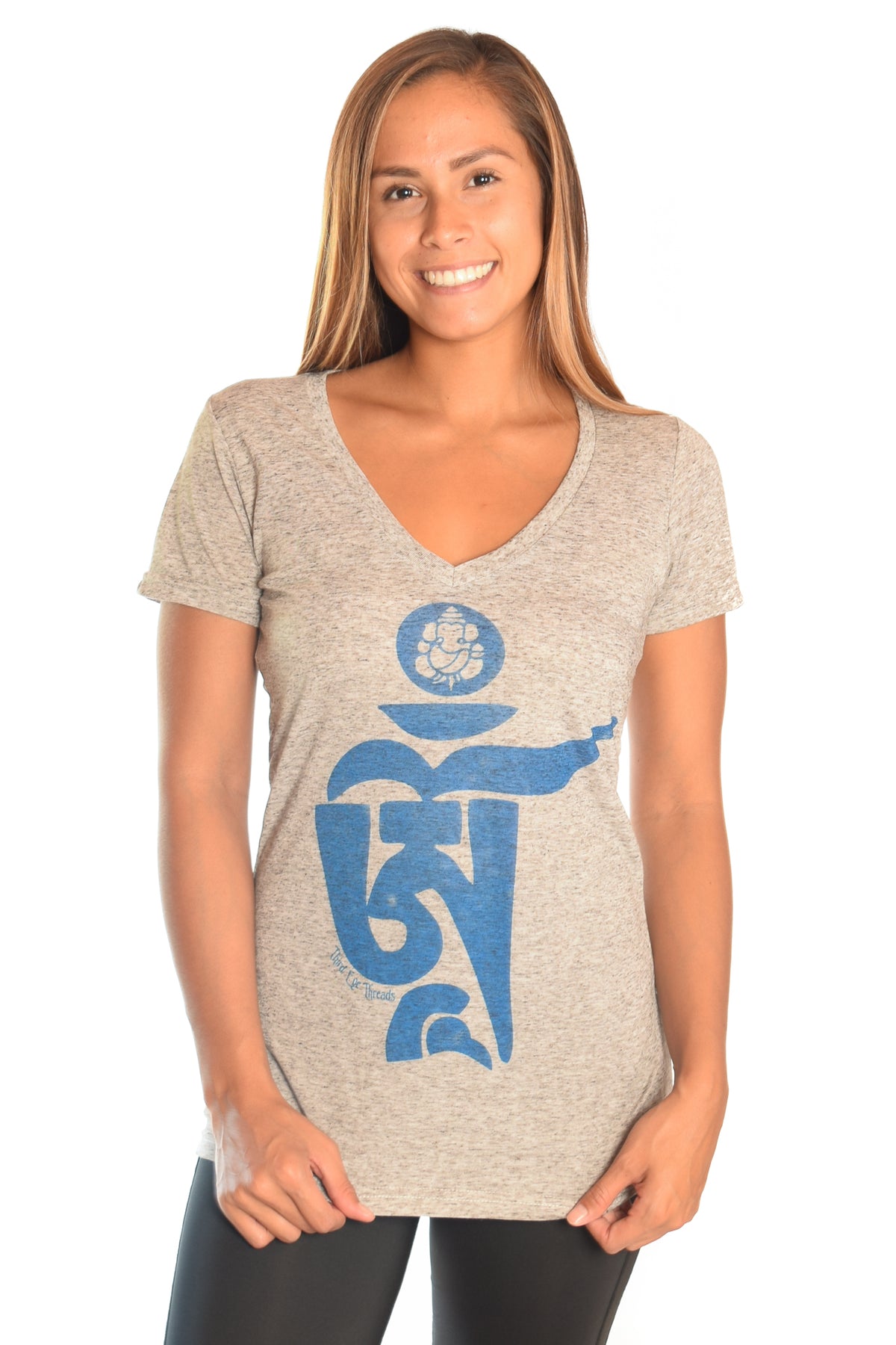 Light Heather Gray V-Neck with Tibetan Om - Third Eye Threads