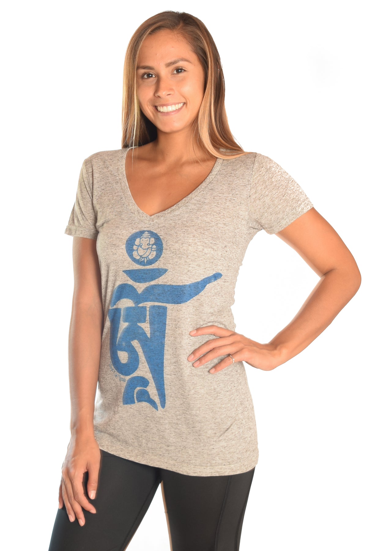 Light Heather Gray V-Neck with Tibetan Om - Third Eye Threads
