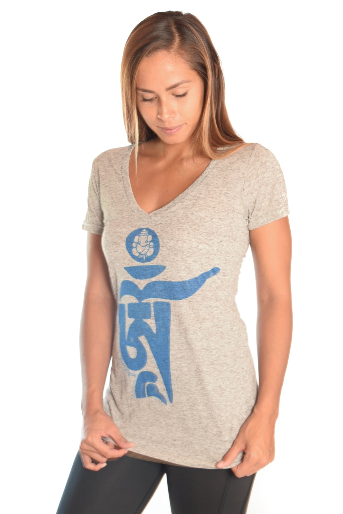 Light Heather Gray V-Neck with Tibetan Om - Third Eye Threads