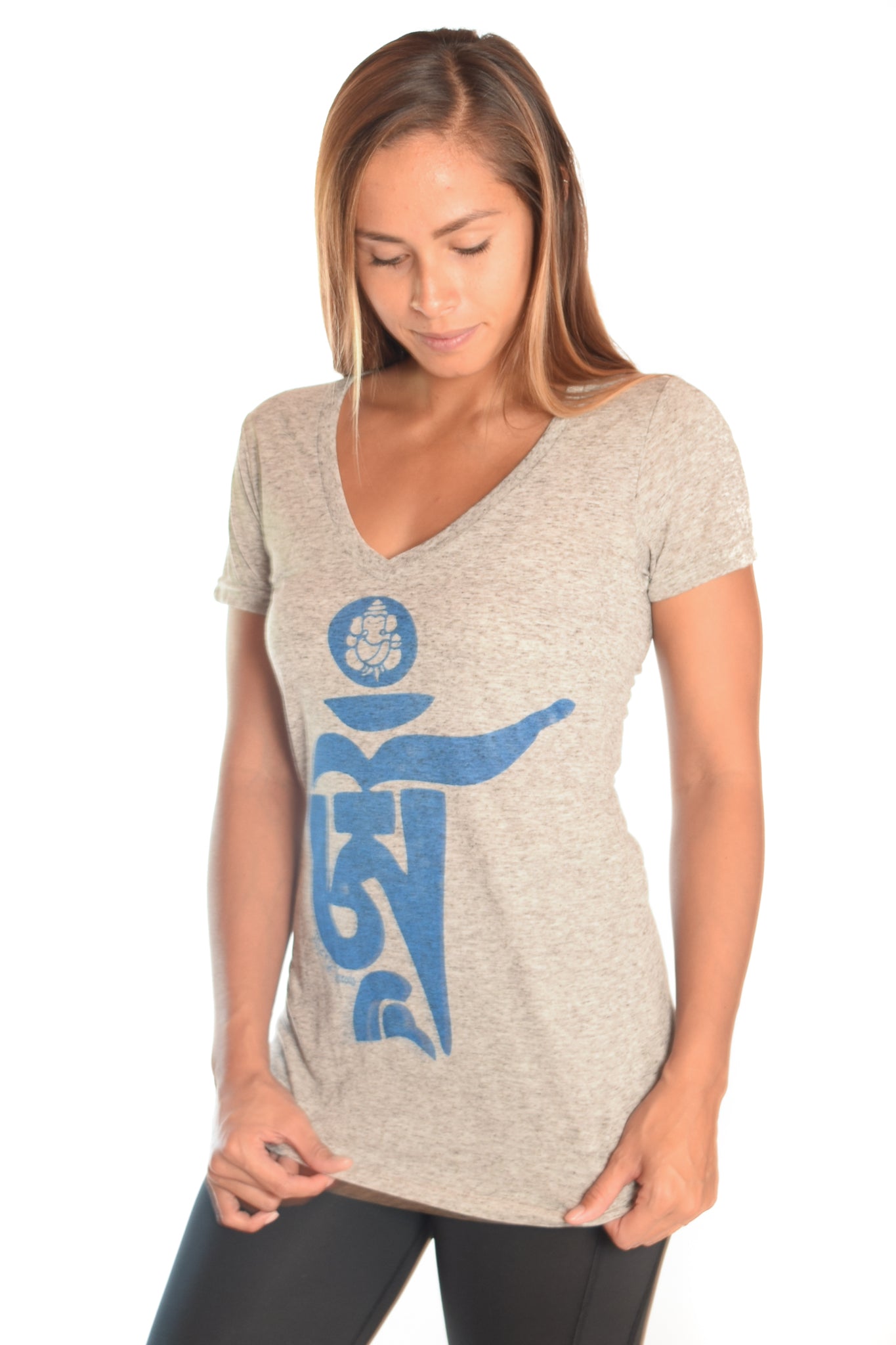 Light Heather Gray V-Neck with Tibetan Om - Third Eye Threads