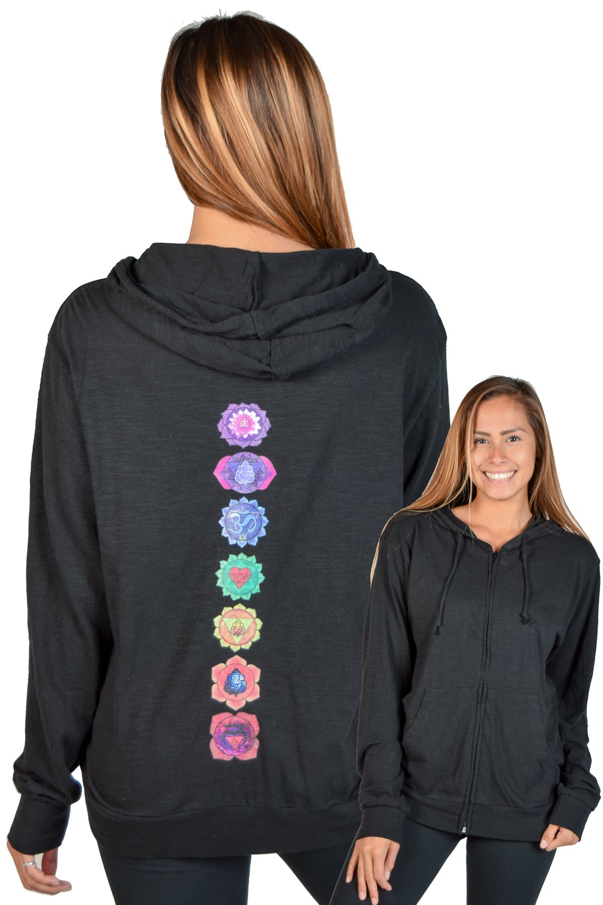 Long Sleeve Zip Up Chakra Hoodie - Third Eye Threads