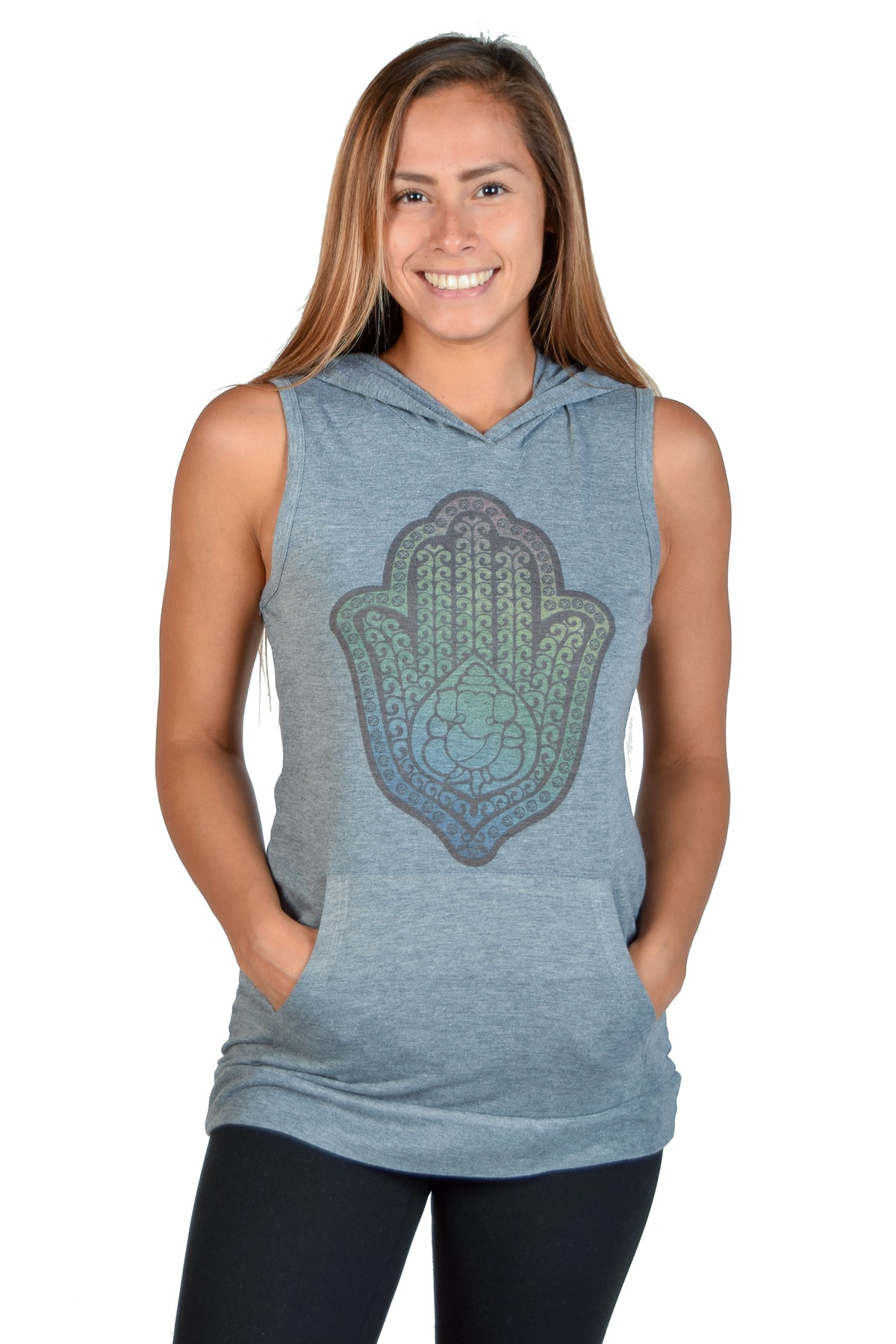 Hamsa Hand Sleeveless Hoodie Tank - Third Eye Threads