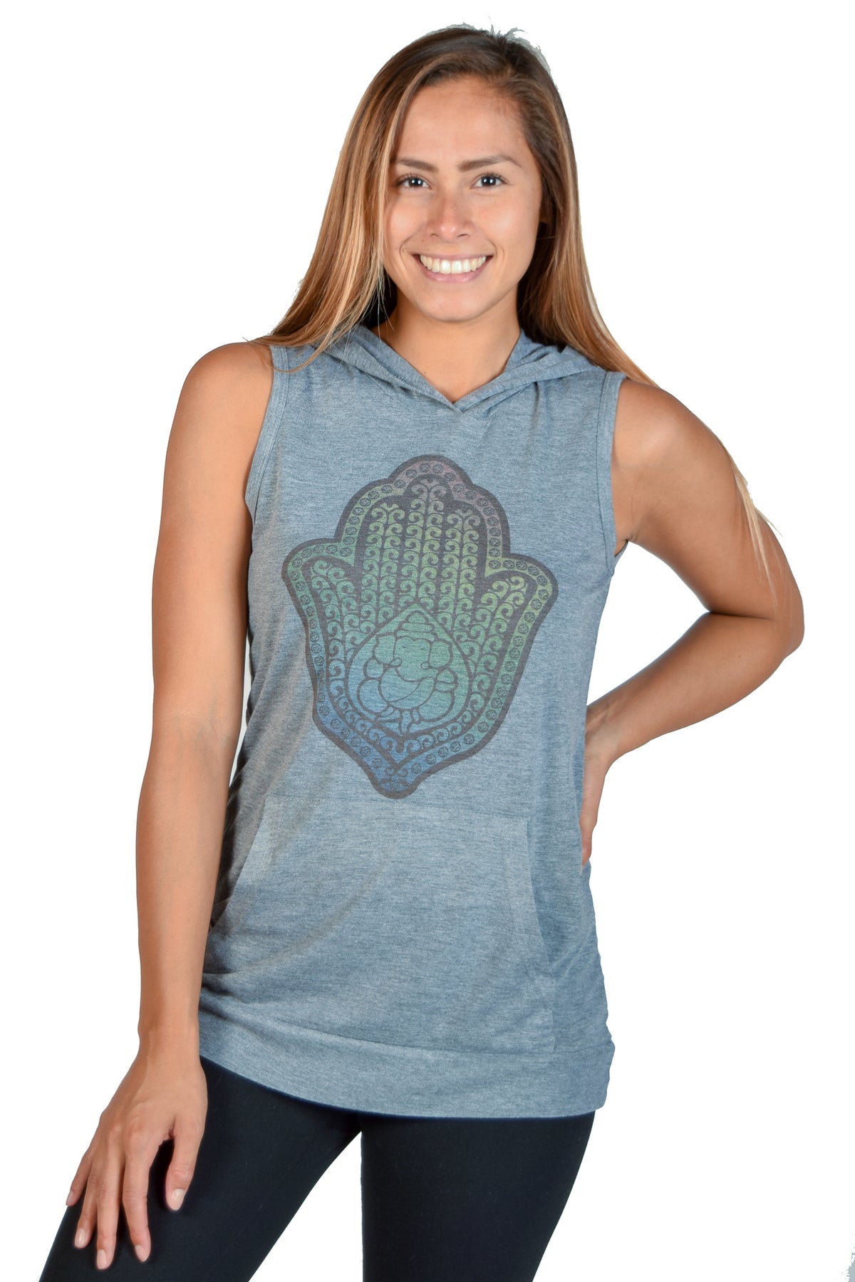 Hamsa Hand Sleeveless Hoodie Tank - Third Eye Threads