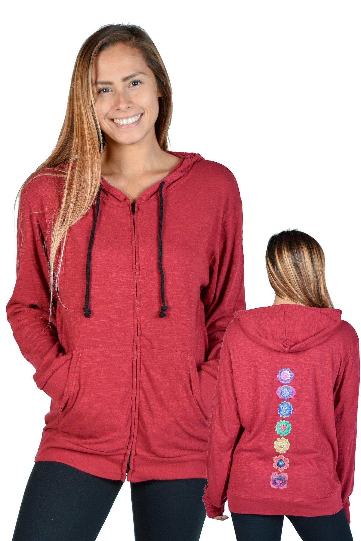 Long Sleeve Zip Up Chakra Hoodie - Third Eye Threads