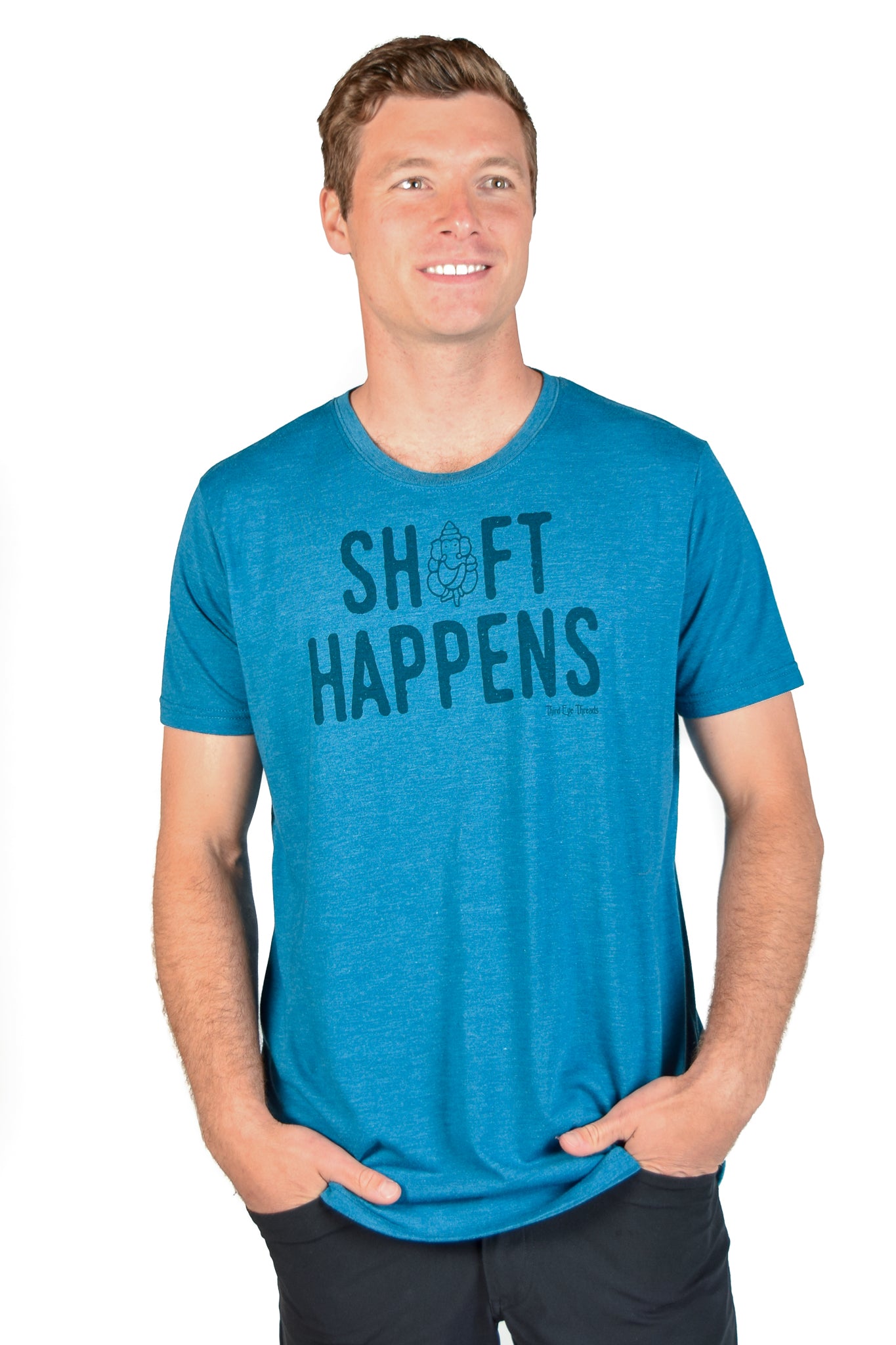 SHIFT HAPPENS ON MEN'S  LINEN BLEND CREW NECK - Third Eye Threads