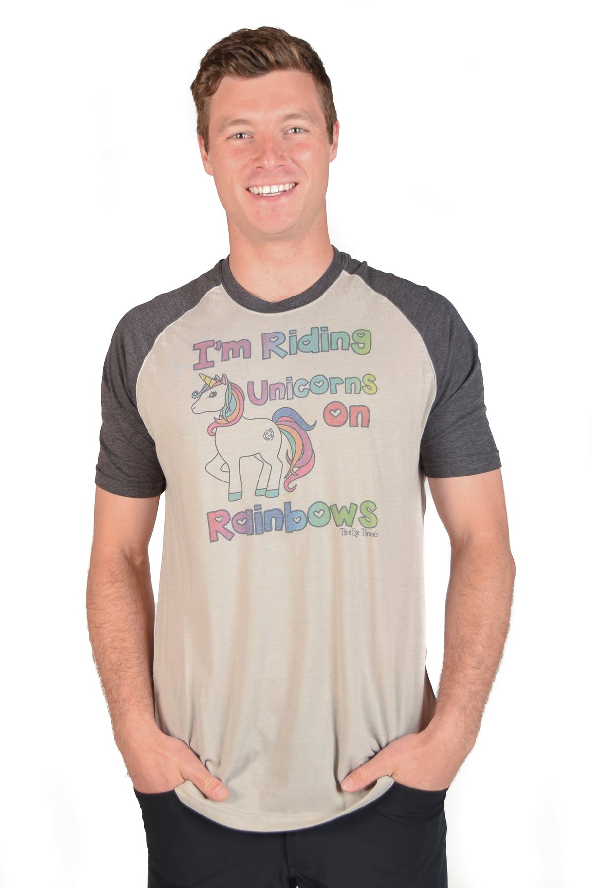 Unicorns On Rainbows Short Sleeve Raglan Tee - Third Eye Threads