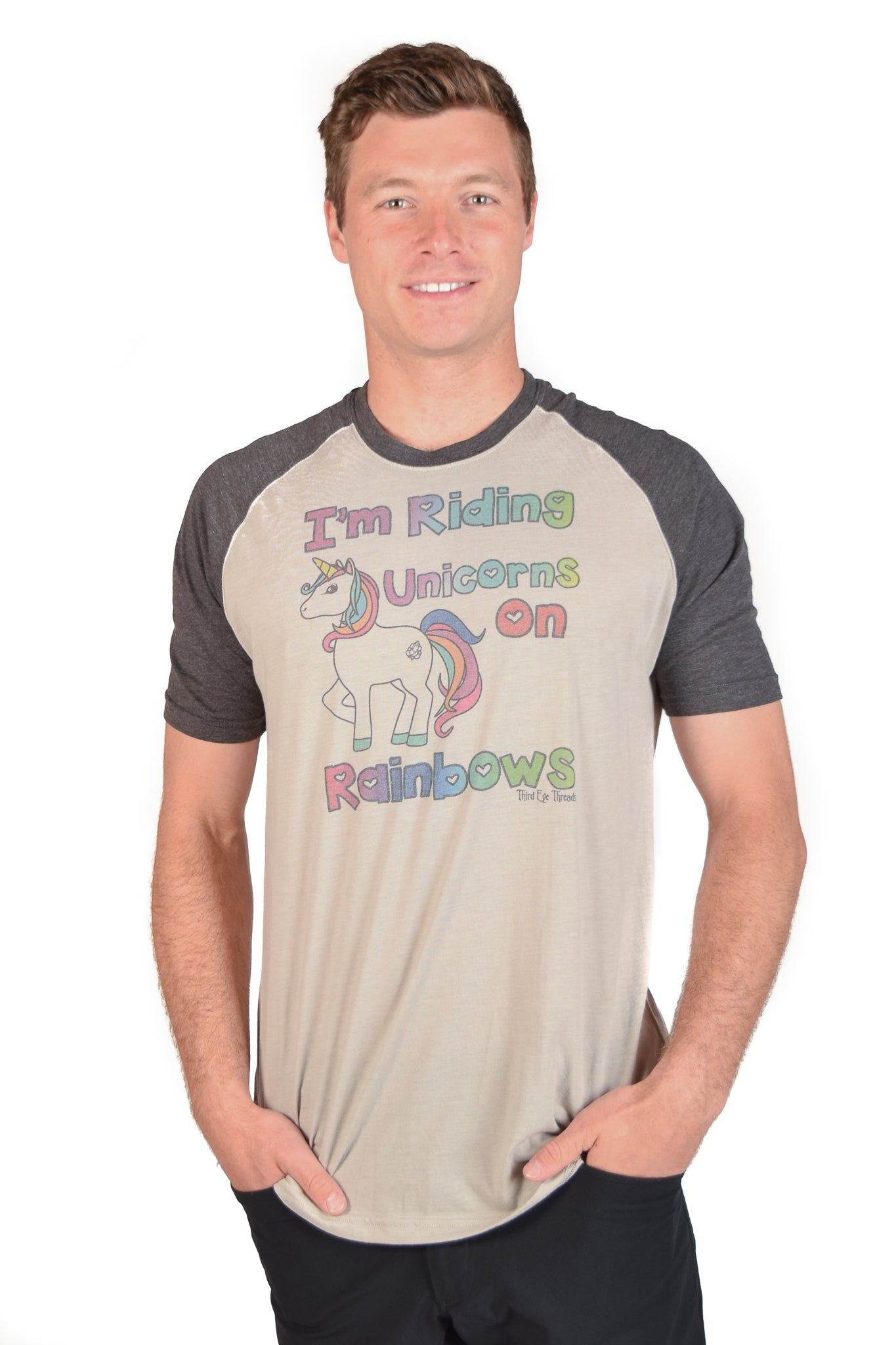 Unicorns On Rainbows Short Sleeve Raglan Tee - Third Eye Threads