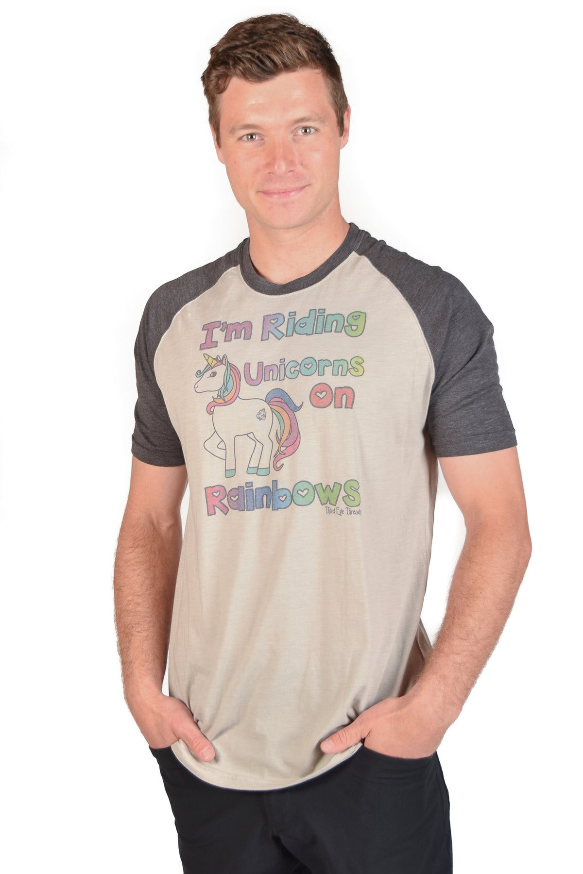 Unicorns On Rainbows Short Sleeve Raglan Tee - Third Eye Threads
