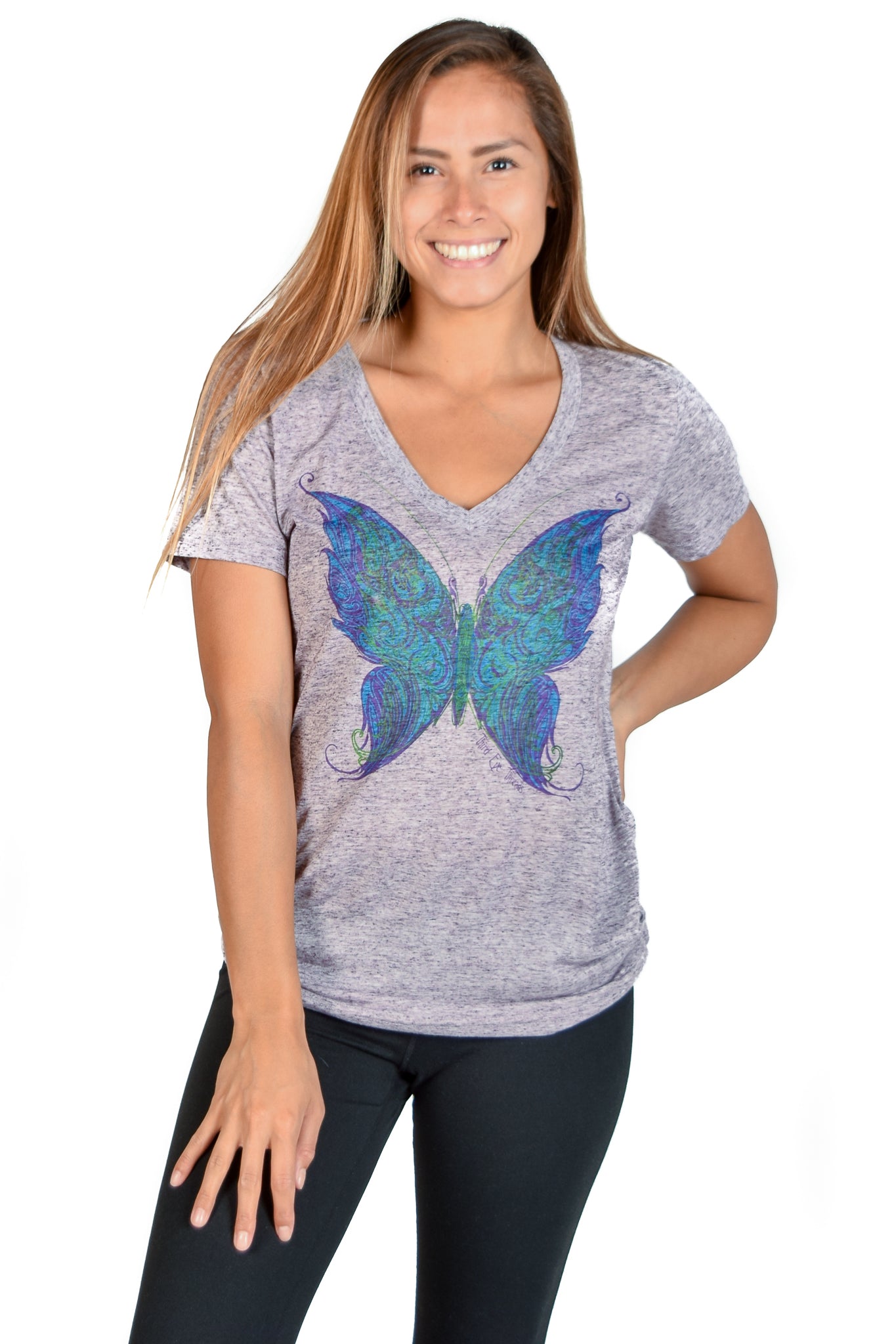 Linen V neck with Spiritual Butterfly - Third Eye Threads