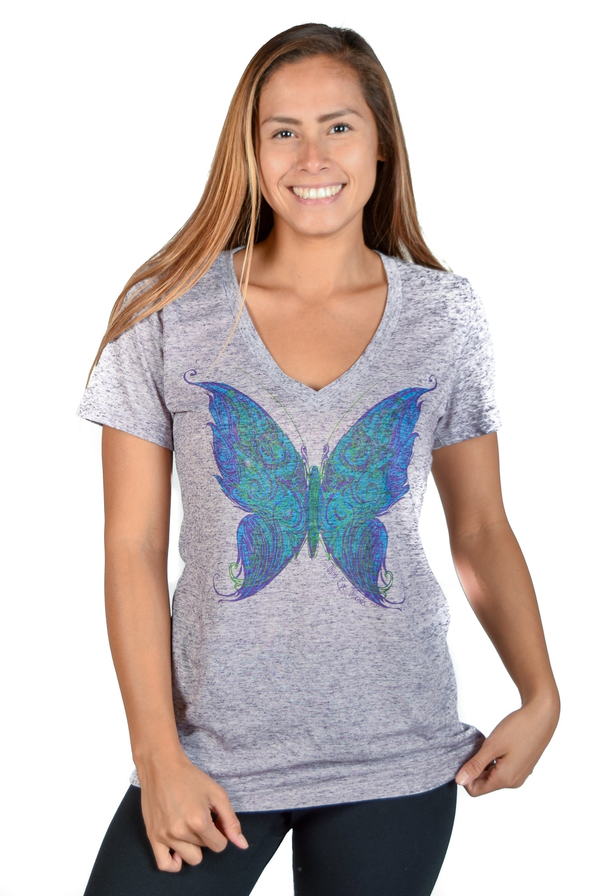 Linen V neck with Spiritual Butterfly - Third Eye Threads