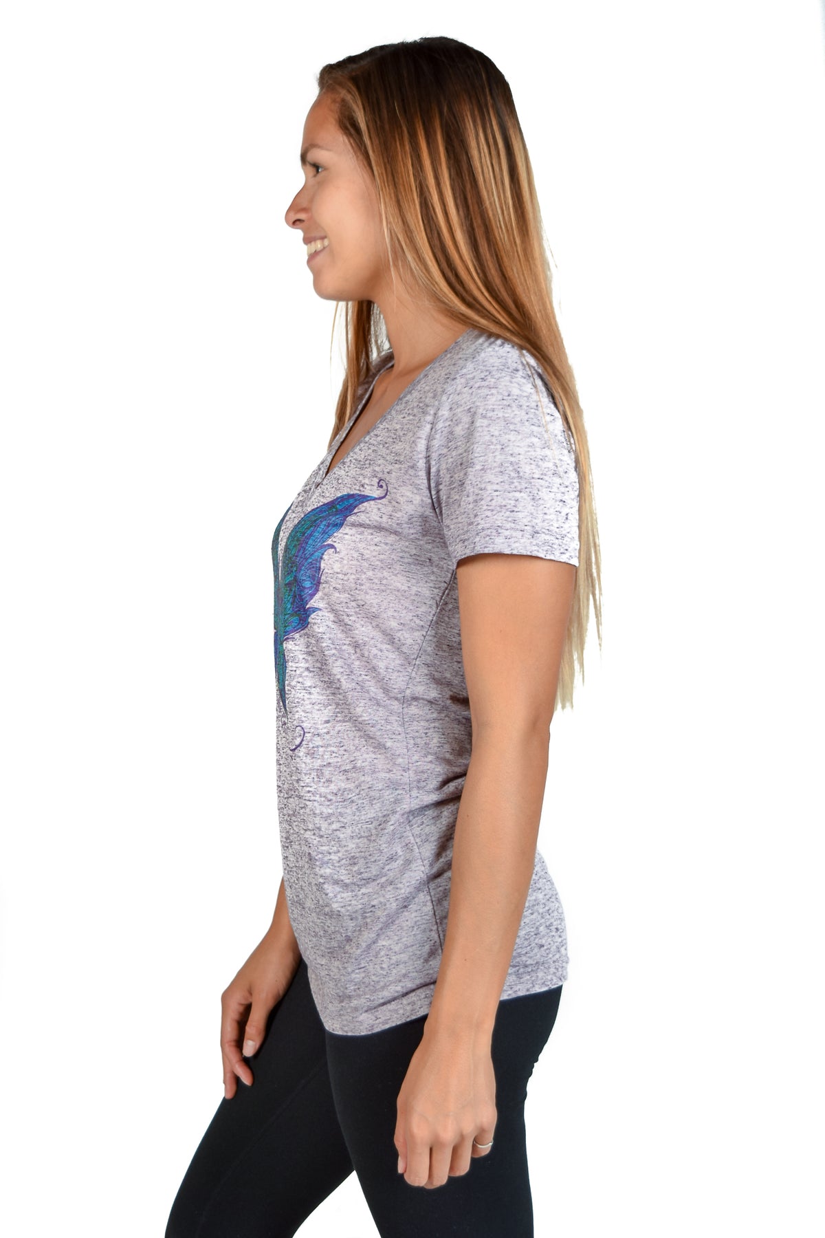 Linen V neck with Spiritual Butterfly - Third Eye Threads