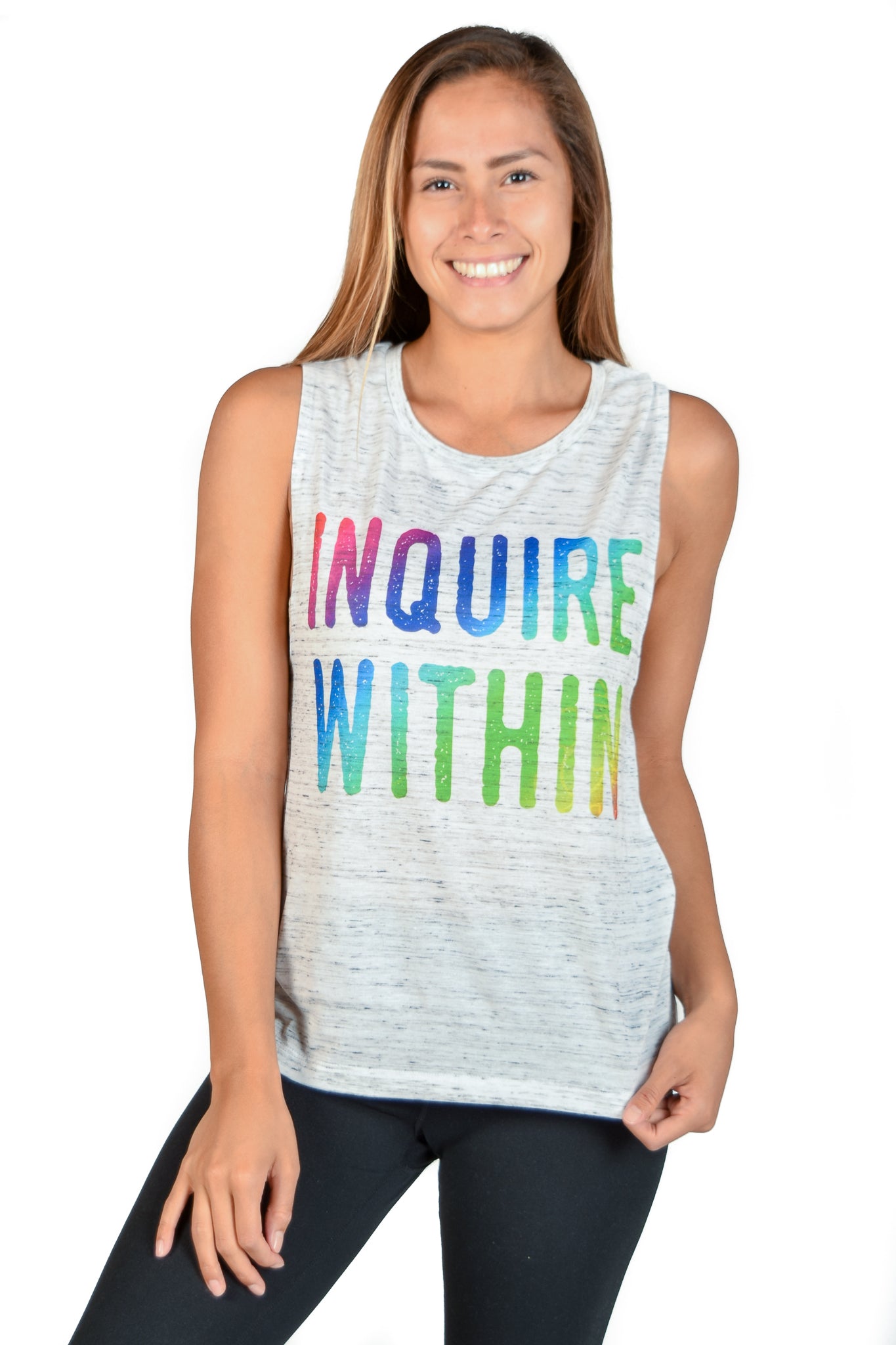 Inquire Within Rainbow Flowy Scoop Boyfriend Tee - Third Eye Threads