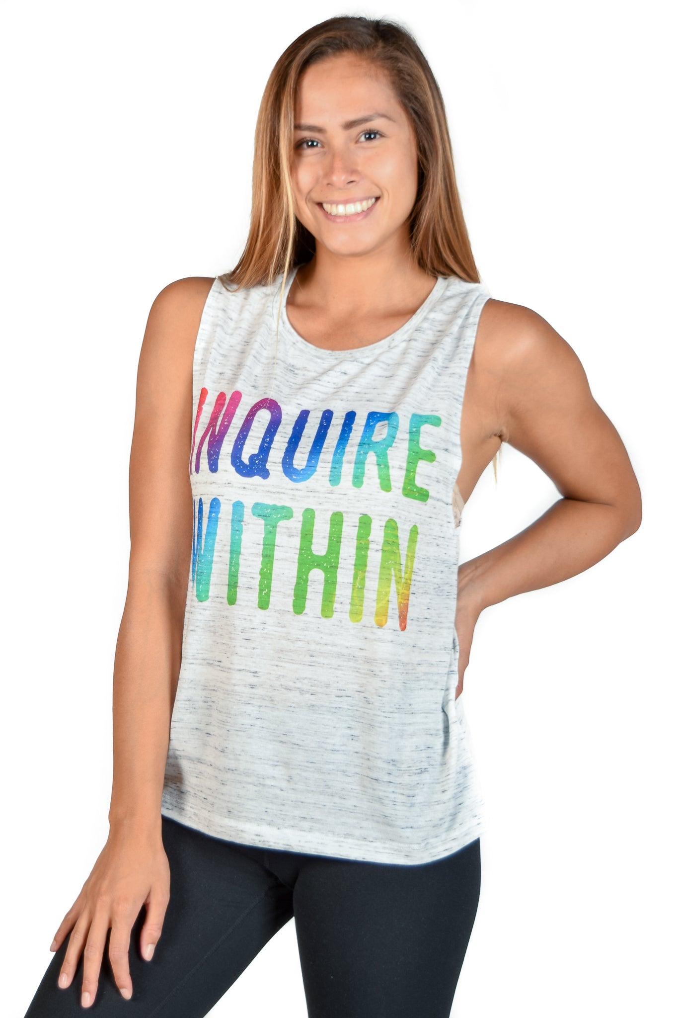 Inquire Within Rainbow Flowy Scoop Boyfriend Tee - Third Eye Threads