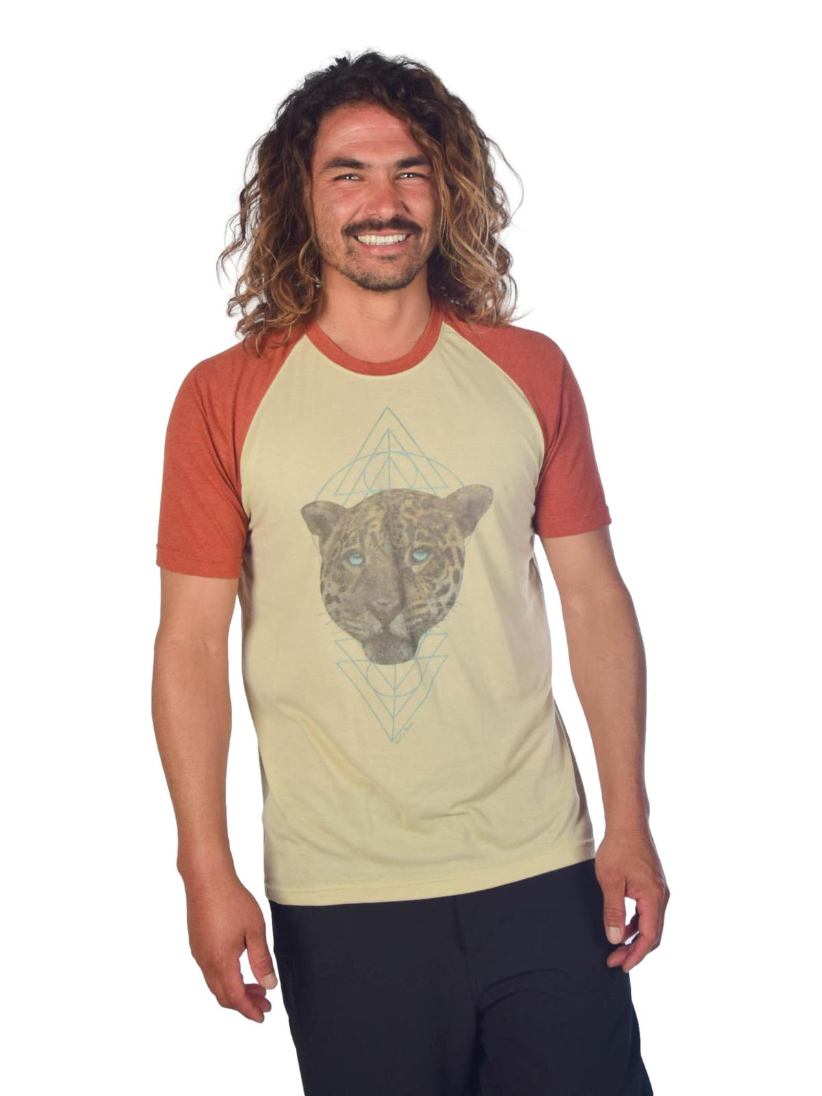 Sacred Jaguar with Sublime Triangles Raglan Tee - Third Eye Threads