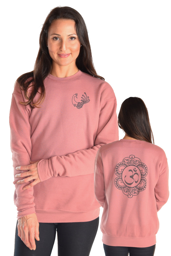 Drop Shoulder Fleece Sweatshirt with Henna Peacock - Third Eye Threads