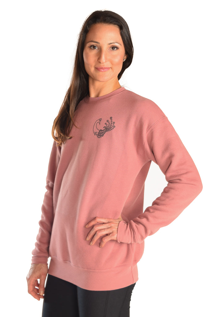 Drop Shoulder Fleece Sweatshirt with Henna Peacock - Third Eye Threads