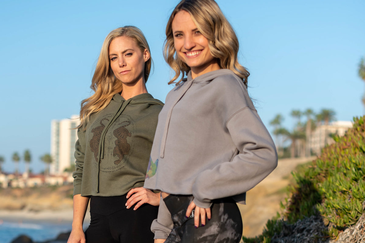 Crop Top Hoodie with Electric Humming Birds - Third Eye Threads