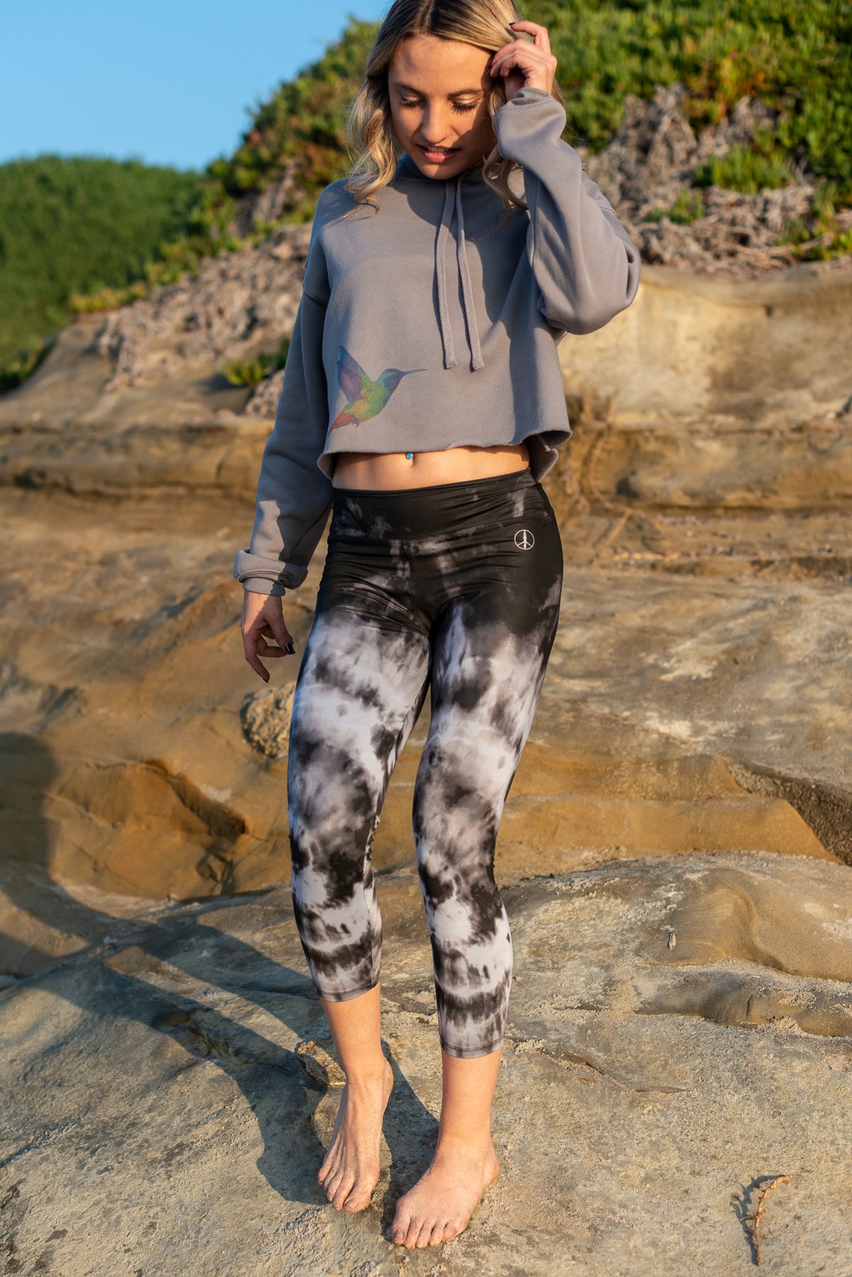 Crop Top Hoodie with Electric Humming Birds - Third Eye Threads