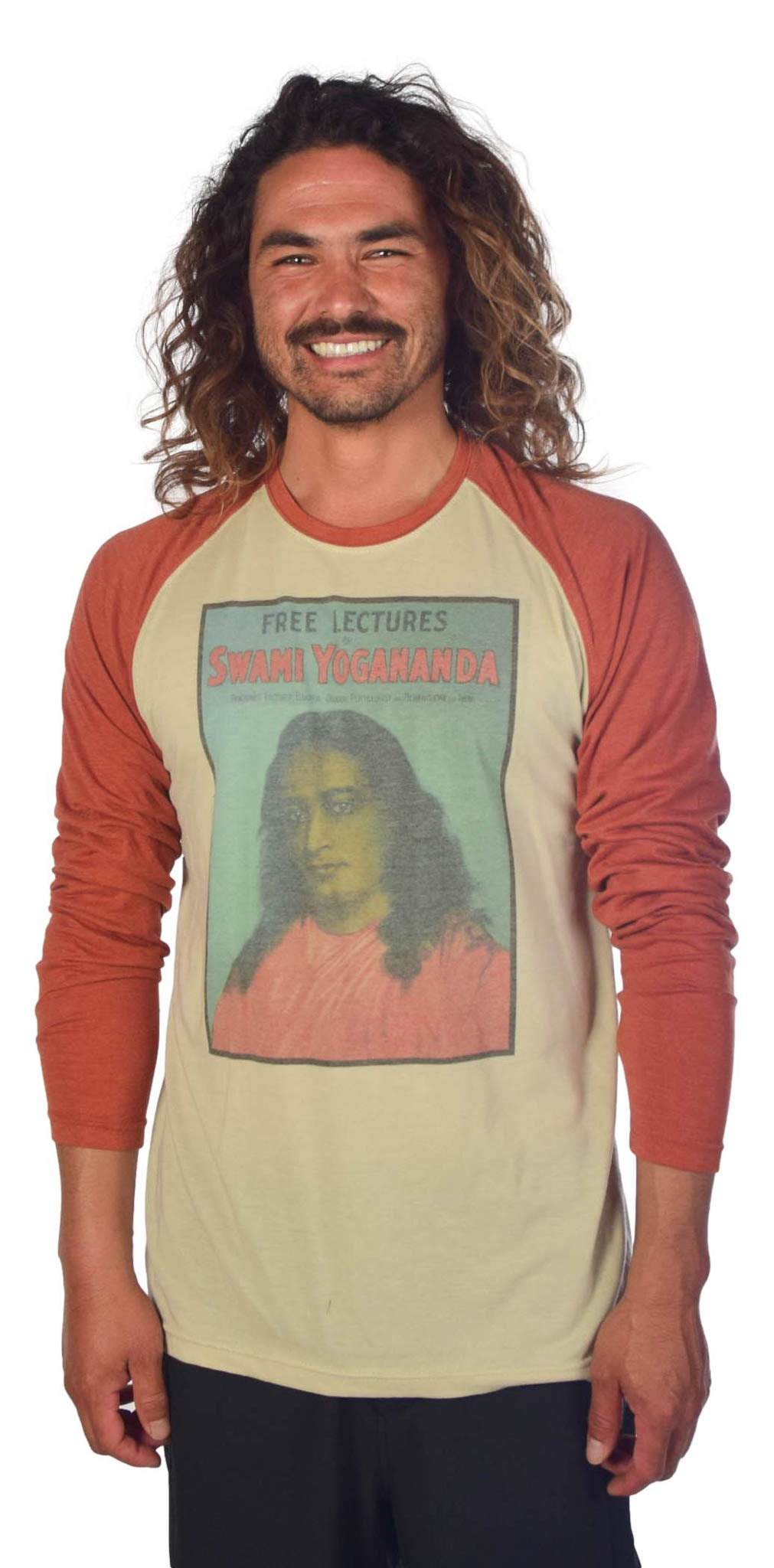 Swami Yogananda on Long-Sleeve Men's Raglan - Third Eye Threads