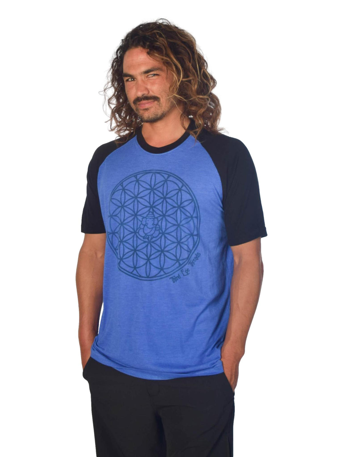 Flower of Life with Sacred Geometry on Short Sleeve Raglan - Third Eye Threads