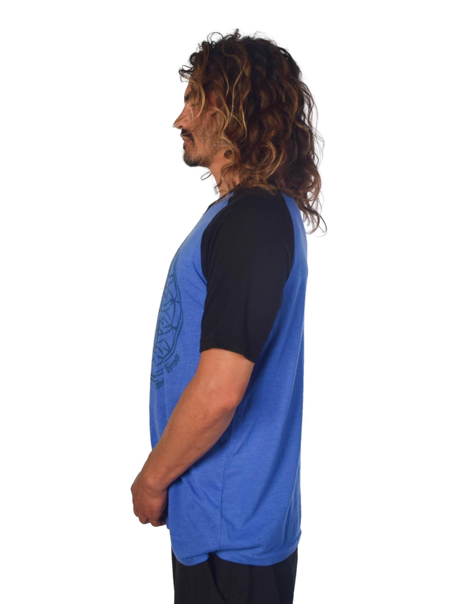 Flower of Life with Sacred Geometry on Short Sleeve Raglan - Third Eye Threads
