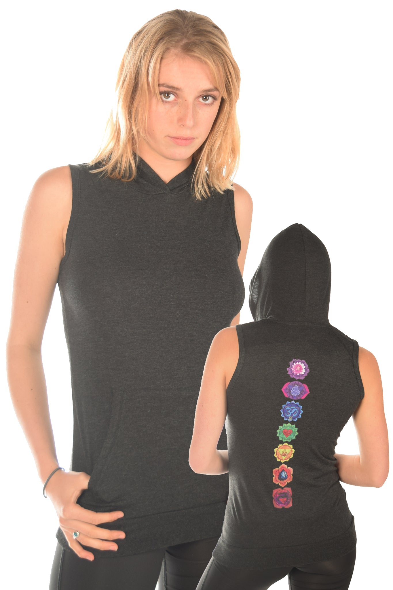 Sleeveless Full Chakra Hoodie - Third Eye Threads