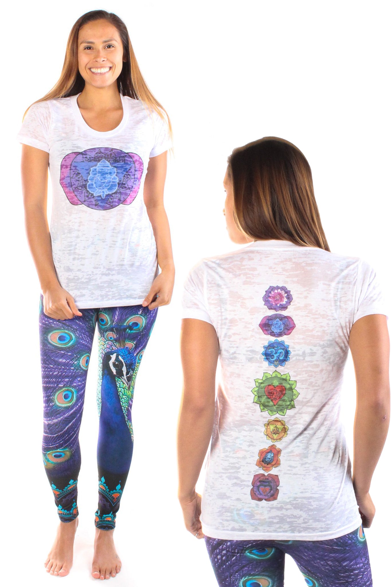 Third Eye Chakra on front with Full Chakra Back on Boat Neck Burnout Crew - Third Eye Threads