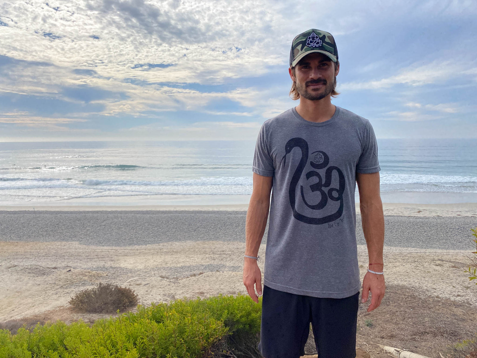 Shakti Snake Om on Linen Blend Crew Neck - Third Eye Threads