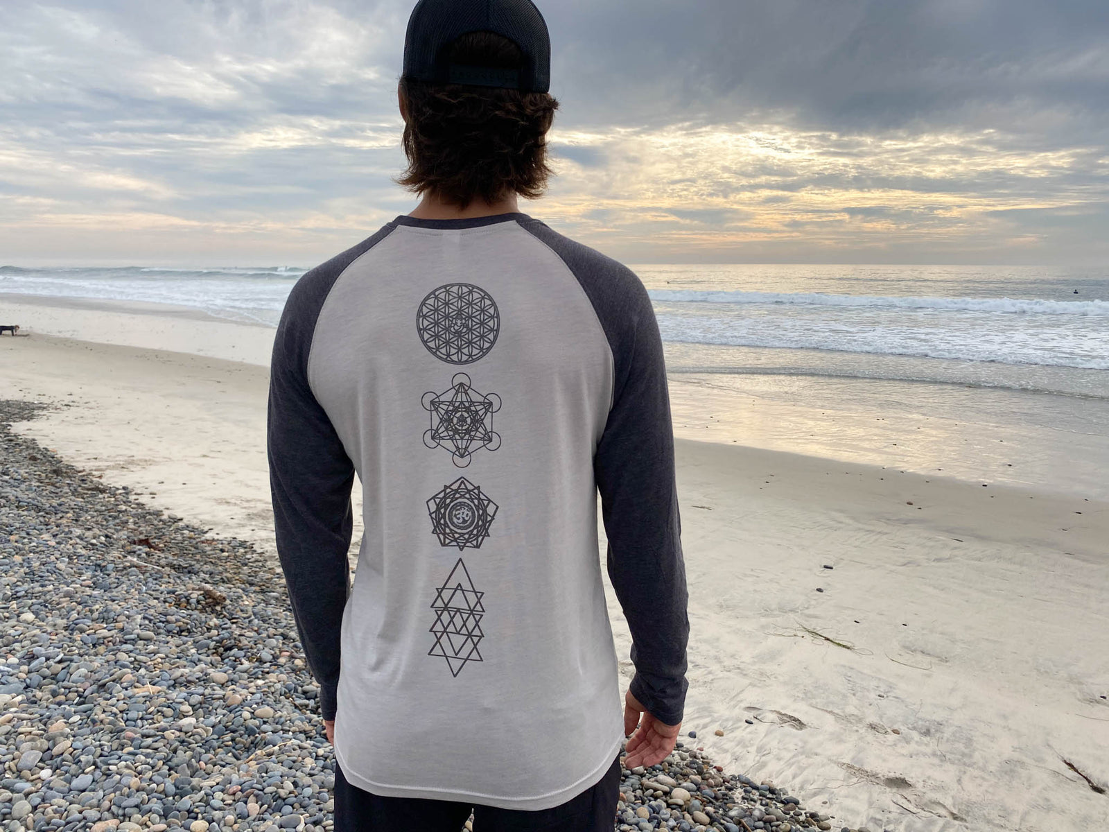 Rainbow Crystal Vibration Diamond Ganesh on Long-Sleeve Men's Raglan - Third Eye Threads